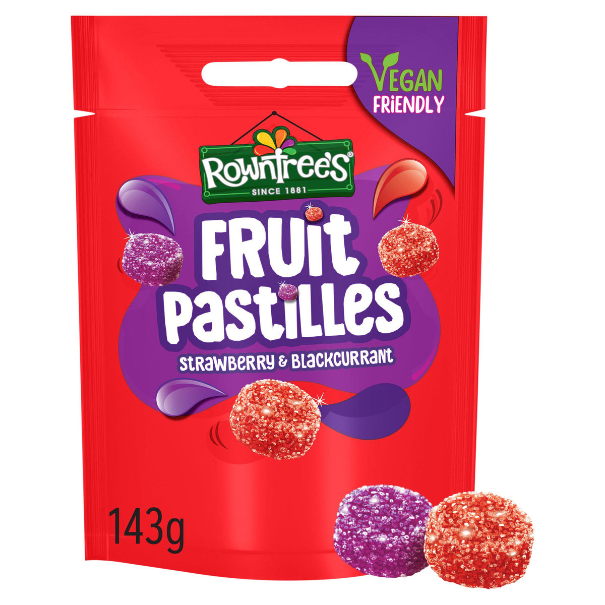 Rowntree's Fruit Pastilles Strawberry & Blackcurrant 143g, UK version