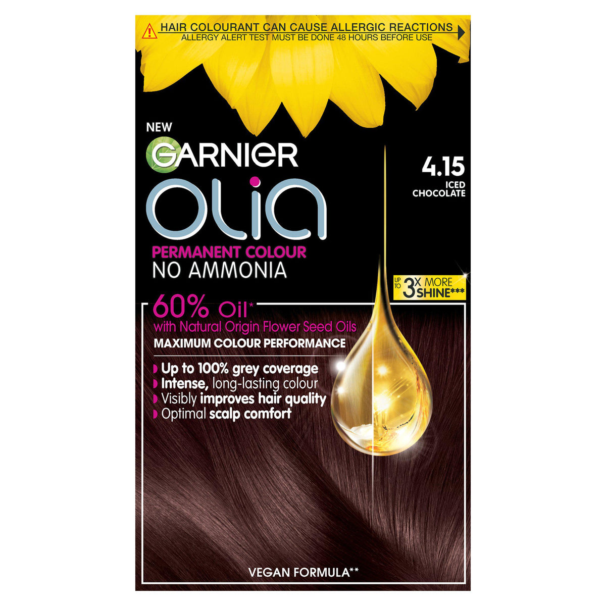 Garnier Olia hair dye Iced Chocolate Brown 4.15, imported from the UK
