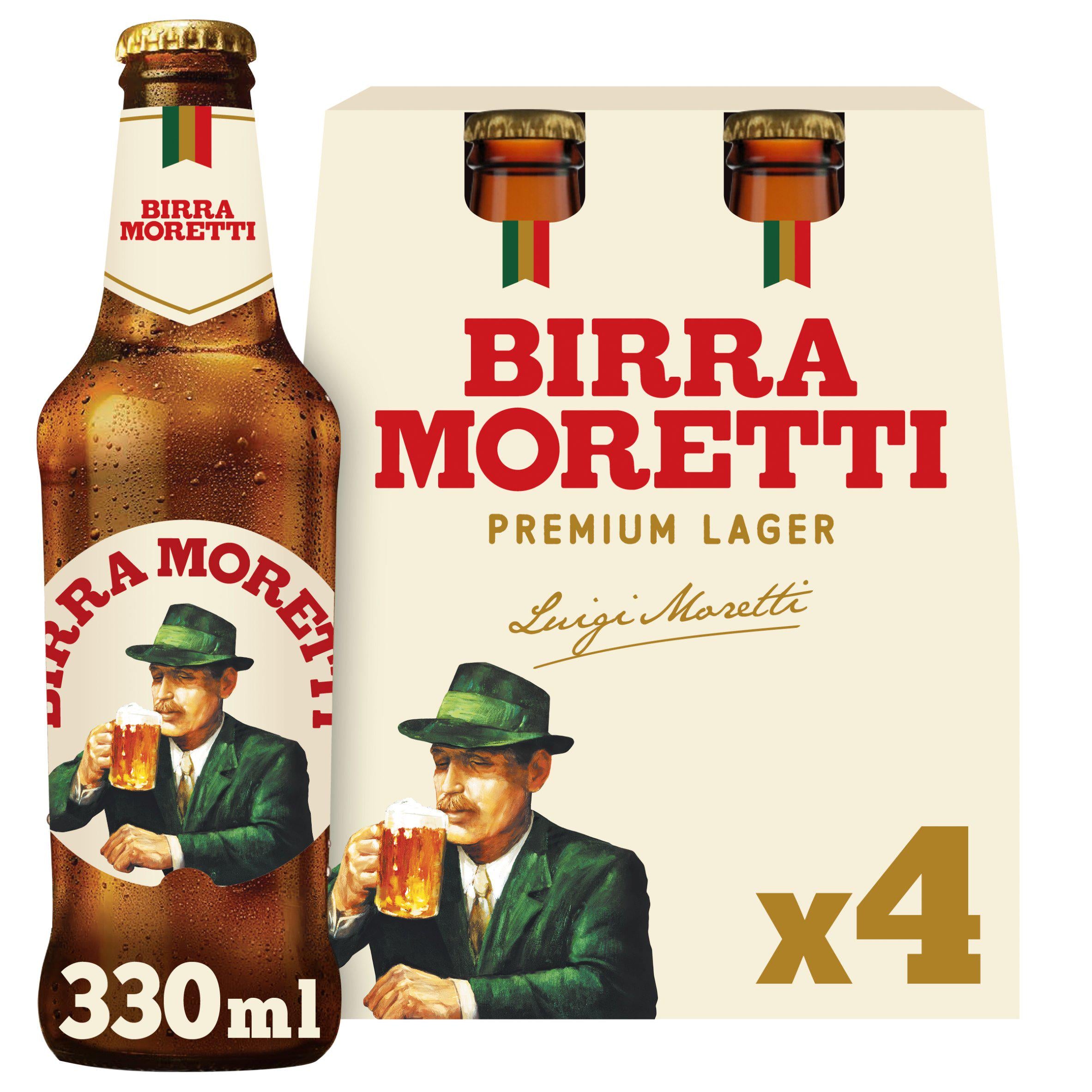 Birra Moretti premium lager beer 4x330ml bottles, imported from the UK