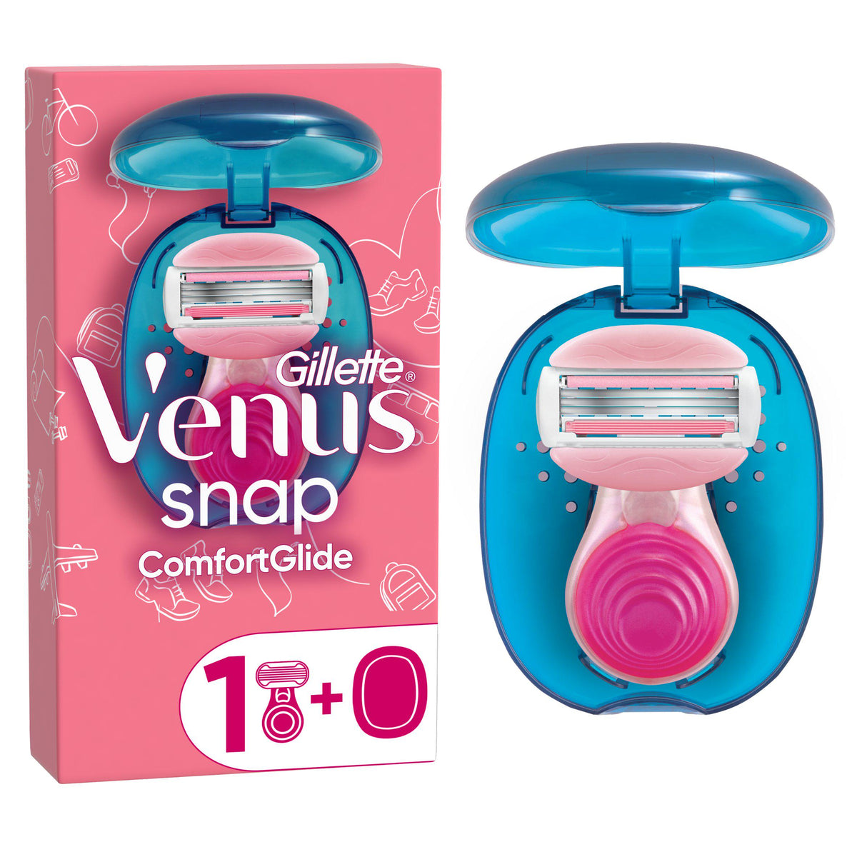Gillette Venus Snap women's razor with compact handle and case, imported from the UK