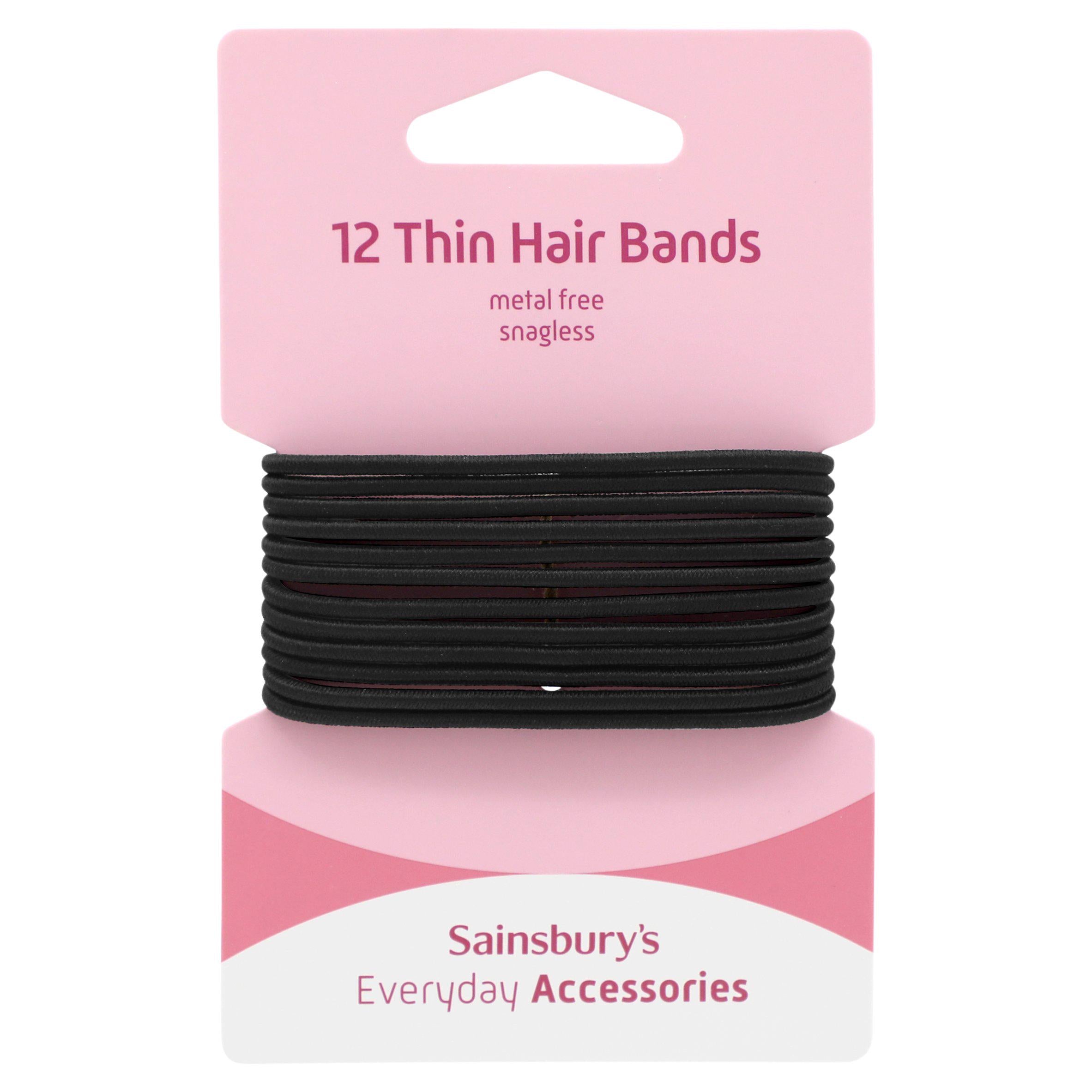 Sainsbury's No Damage Hair Bands thin black x12 - British product