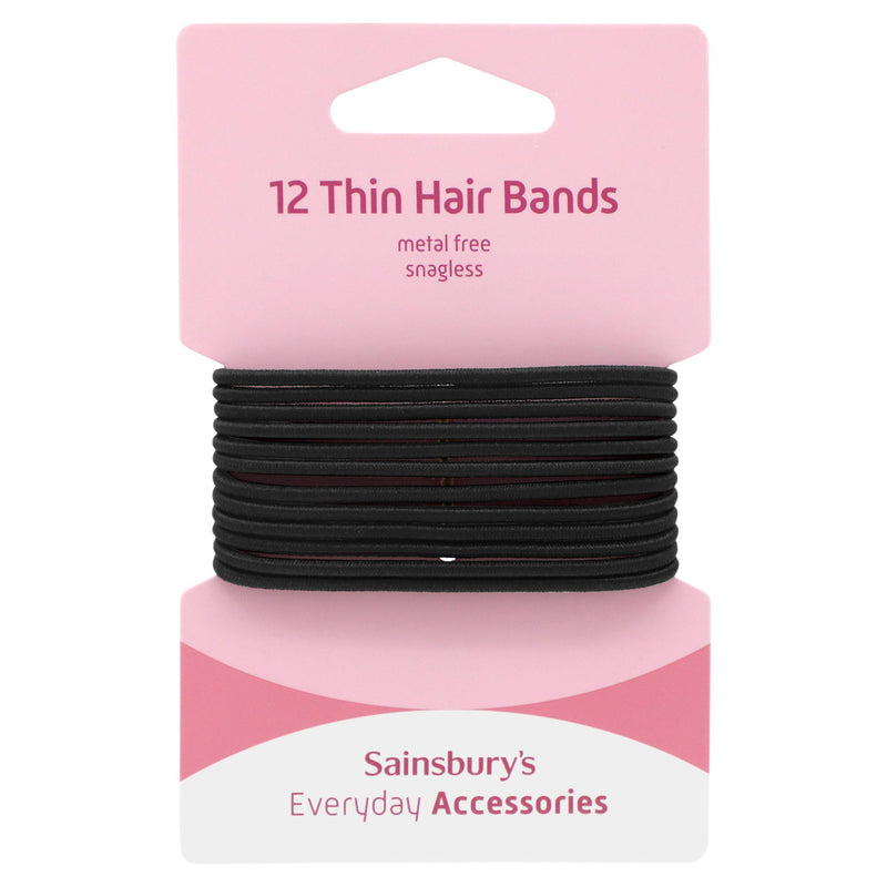Sainsbury's No Damage Hair Bands thin black x12 - British product
