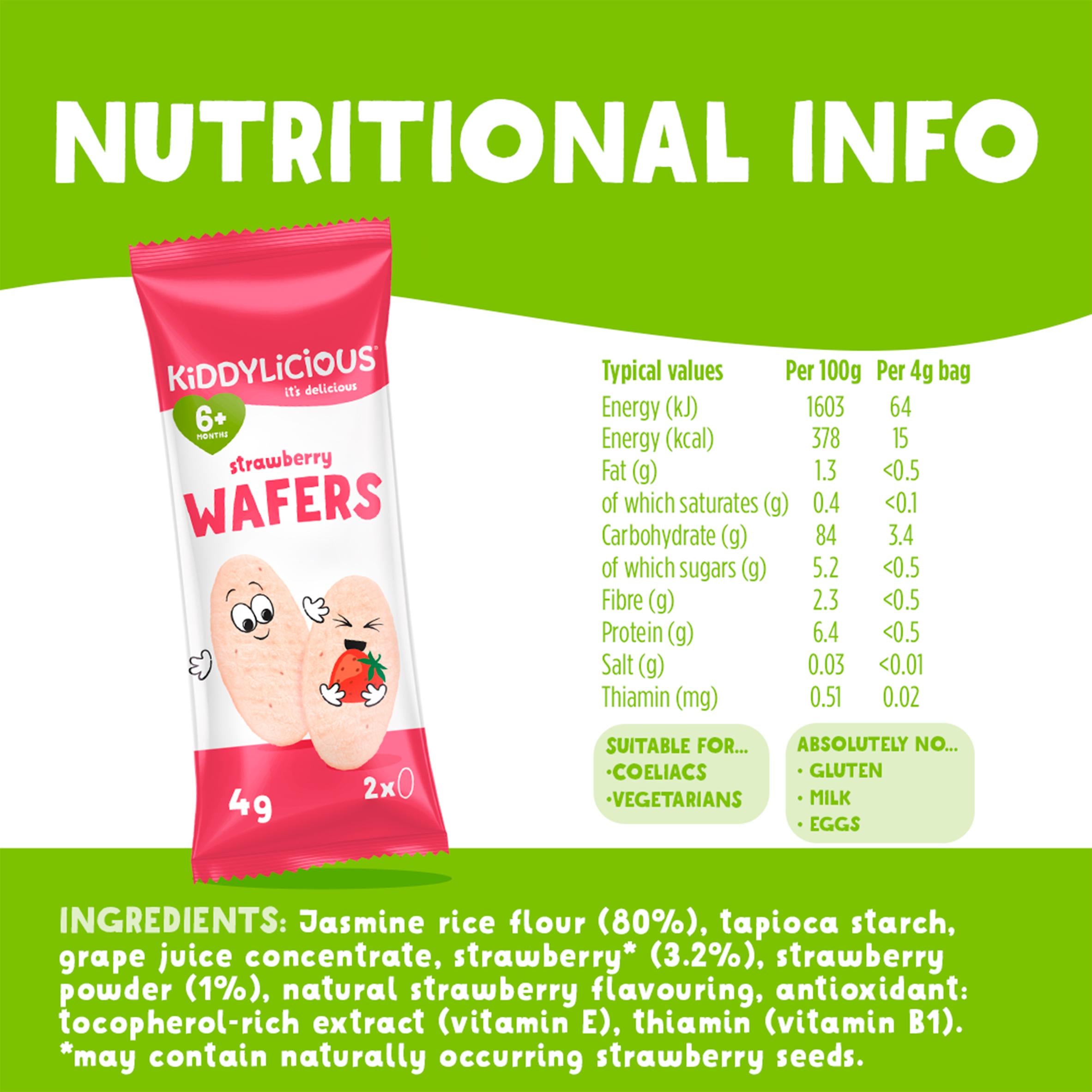 Kiddylicious strawberry maxi wafers baby snack pack 10x4g, UK version