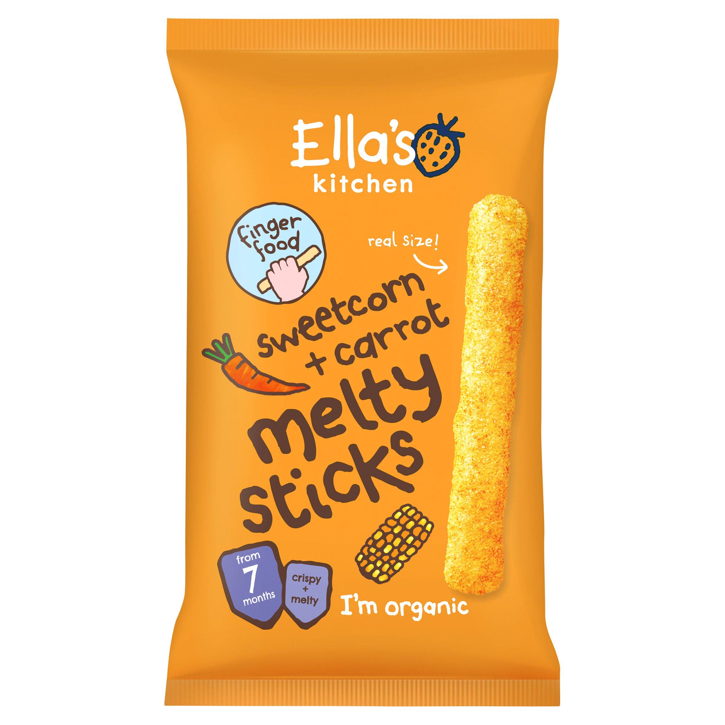 Ella's Kitchen organic sweetcorn and carrot melty sticks 16g, UK version