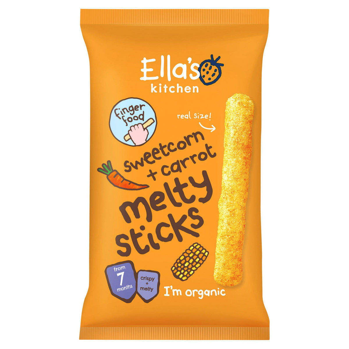 Ella's Kitchen organic sweetcorn and carrot melty sticks 16g, UK version