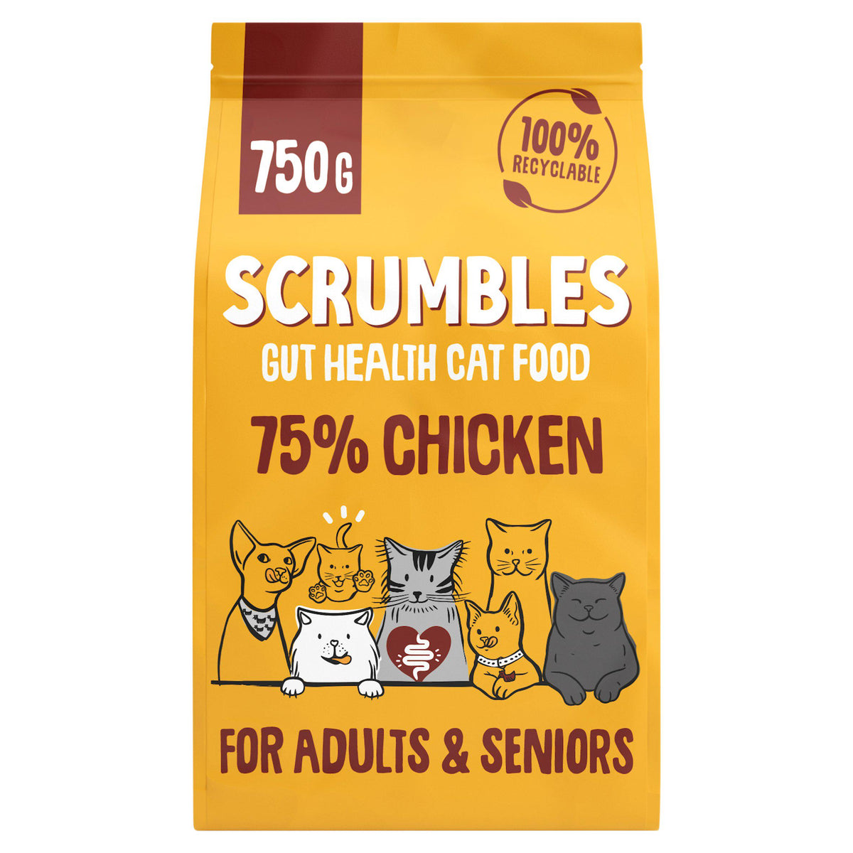Scrumbles dry cat food chicken adult senior 750g, UK version