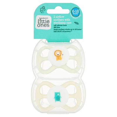 Sainsburys Sainsbury's Little Ones Airflow Soothers with Sterilising Case 6-18 Months x2- Buy online at McGrocer