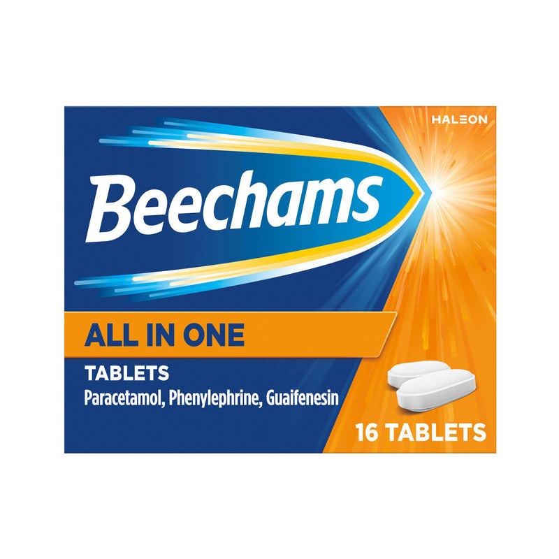 Beechams All in One tablets cold and flu relief 16 count, UK version