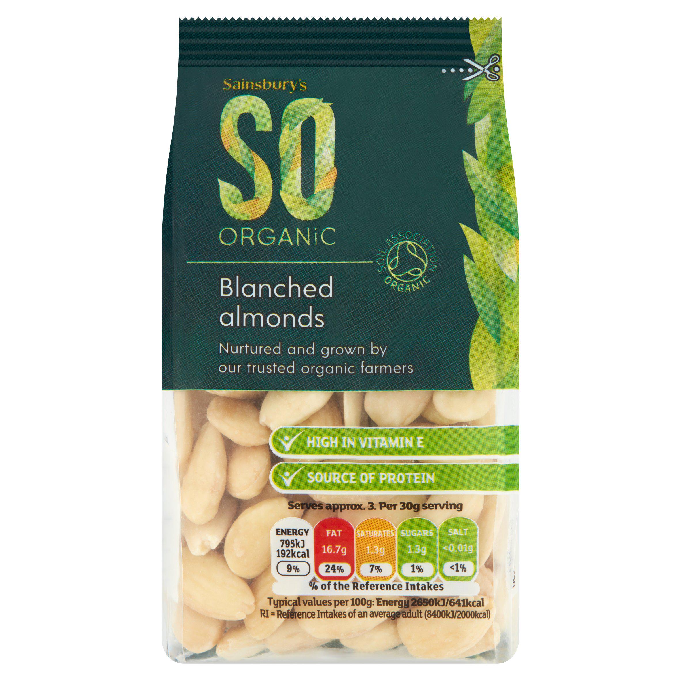 Sainsbury's organic blanched almonds 100g, UK version