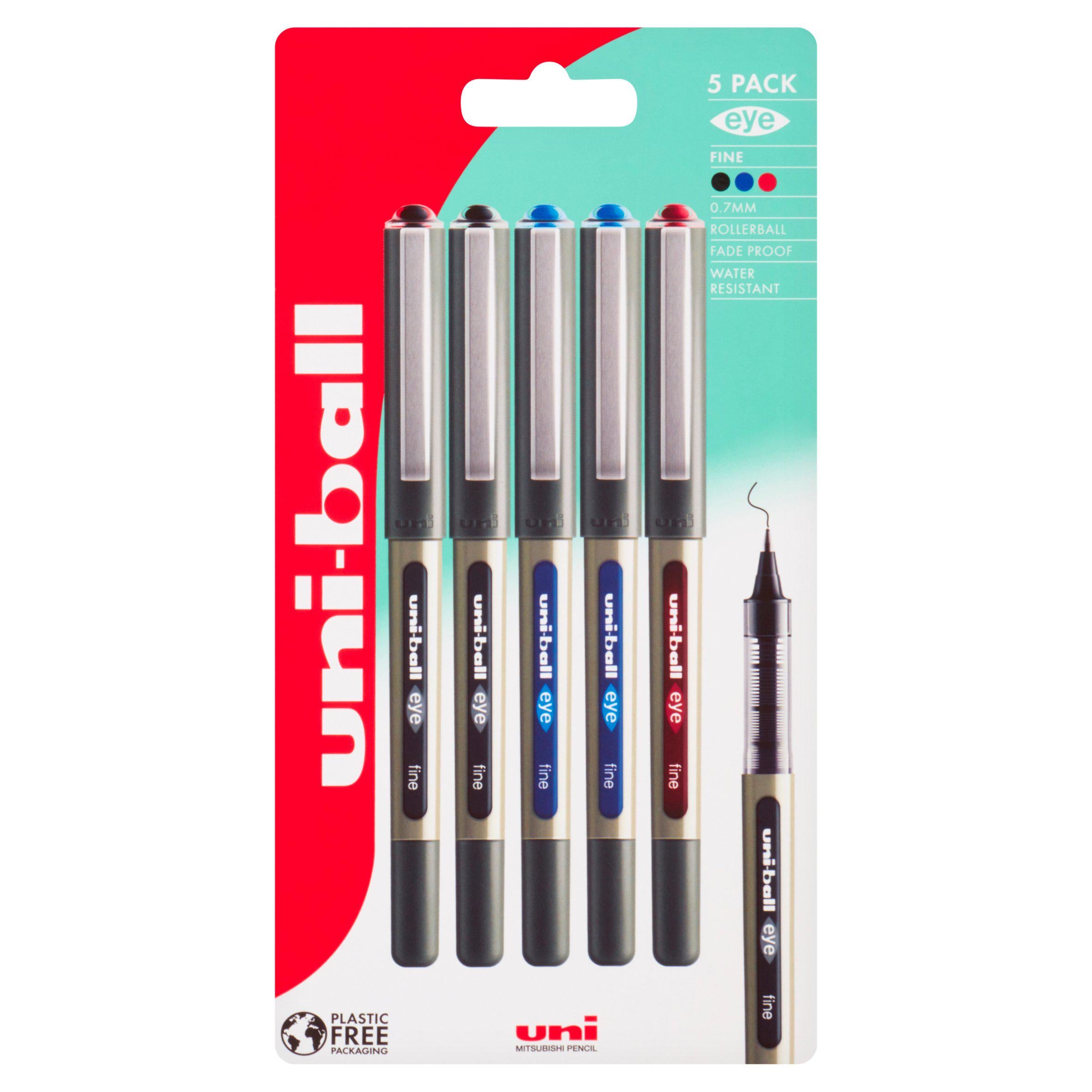 Uni-Ball Eye black rollerball pens 5 pack (British brand)