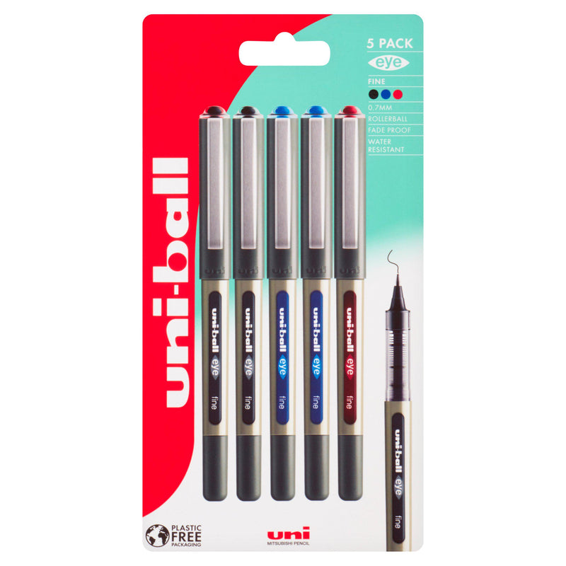 Uni-Ball Eye black rollerball pens 5 pack (British brand)