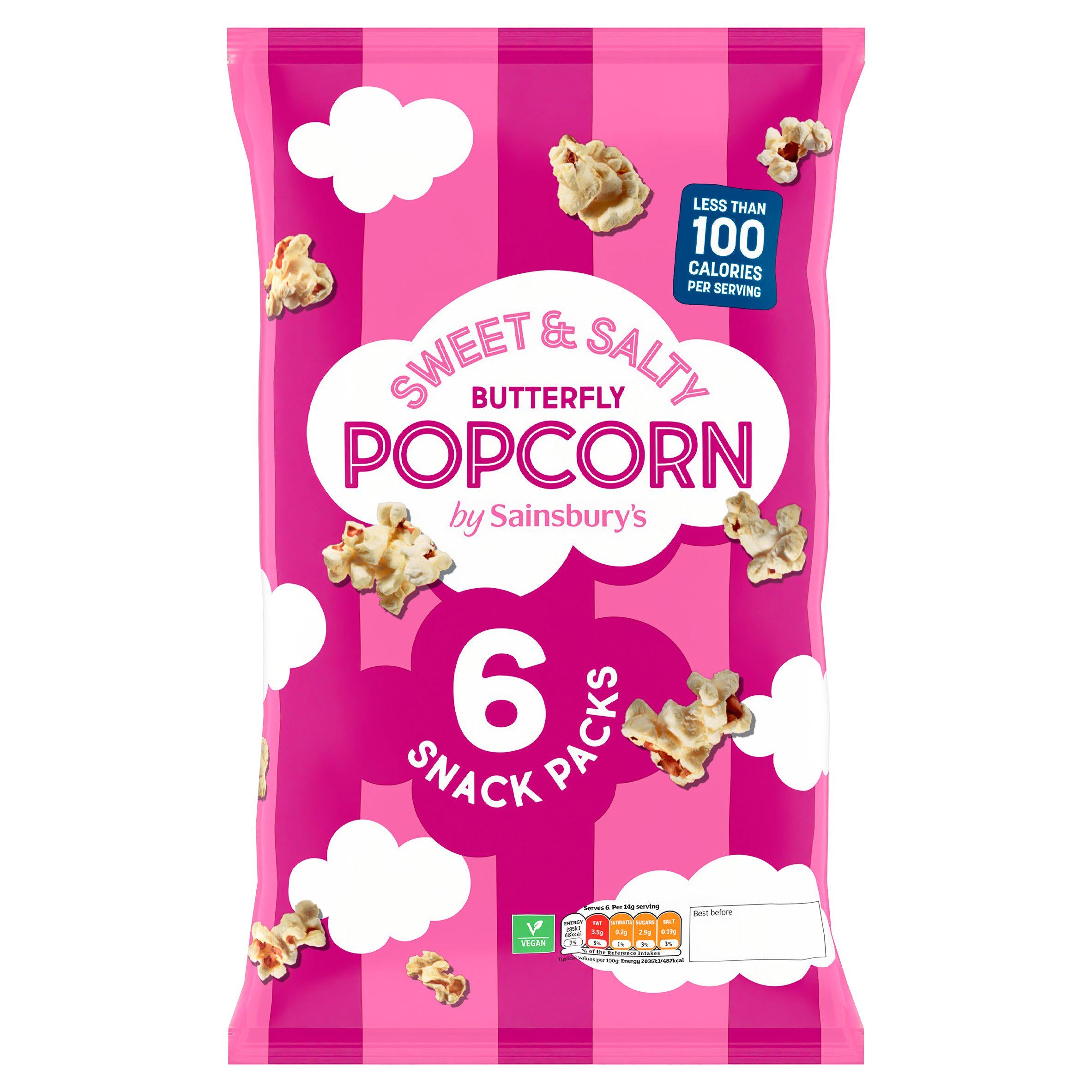 Sainsbury's sweet and salty butterfly popcorn 6x14g (British brand)