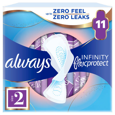 Sainsburys Always Infinity Flex Protect Long Sanitary Towels with Wings Size 2, 11 Count- Buy online at McGrocer