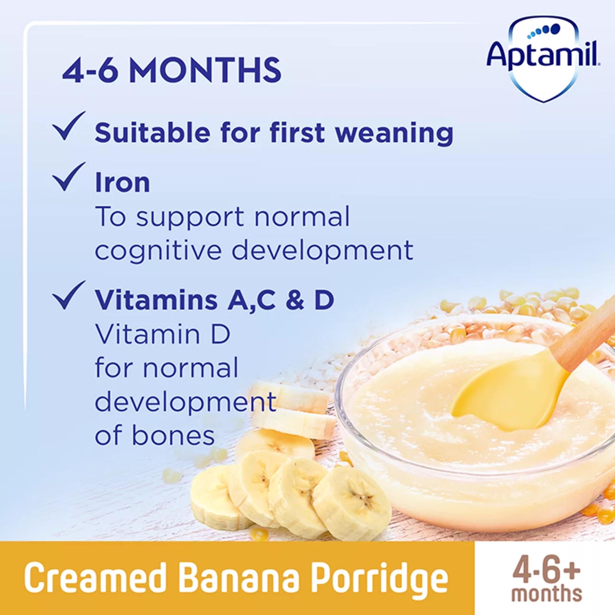 Aptamil creamed banana porridge baby cereal 125g, imported from the UK