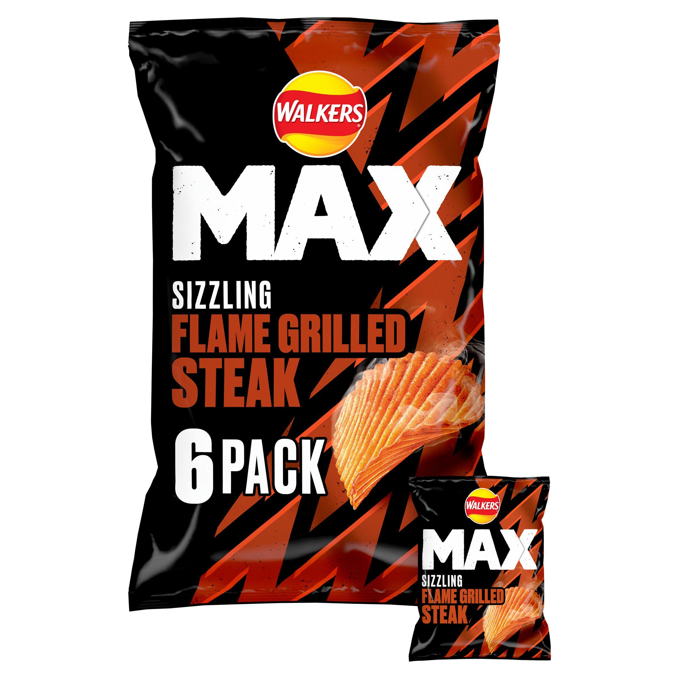 Walkers Max Sizzling Flame Grilled Steak crisps multipack, UK version