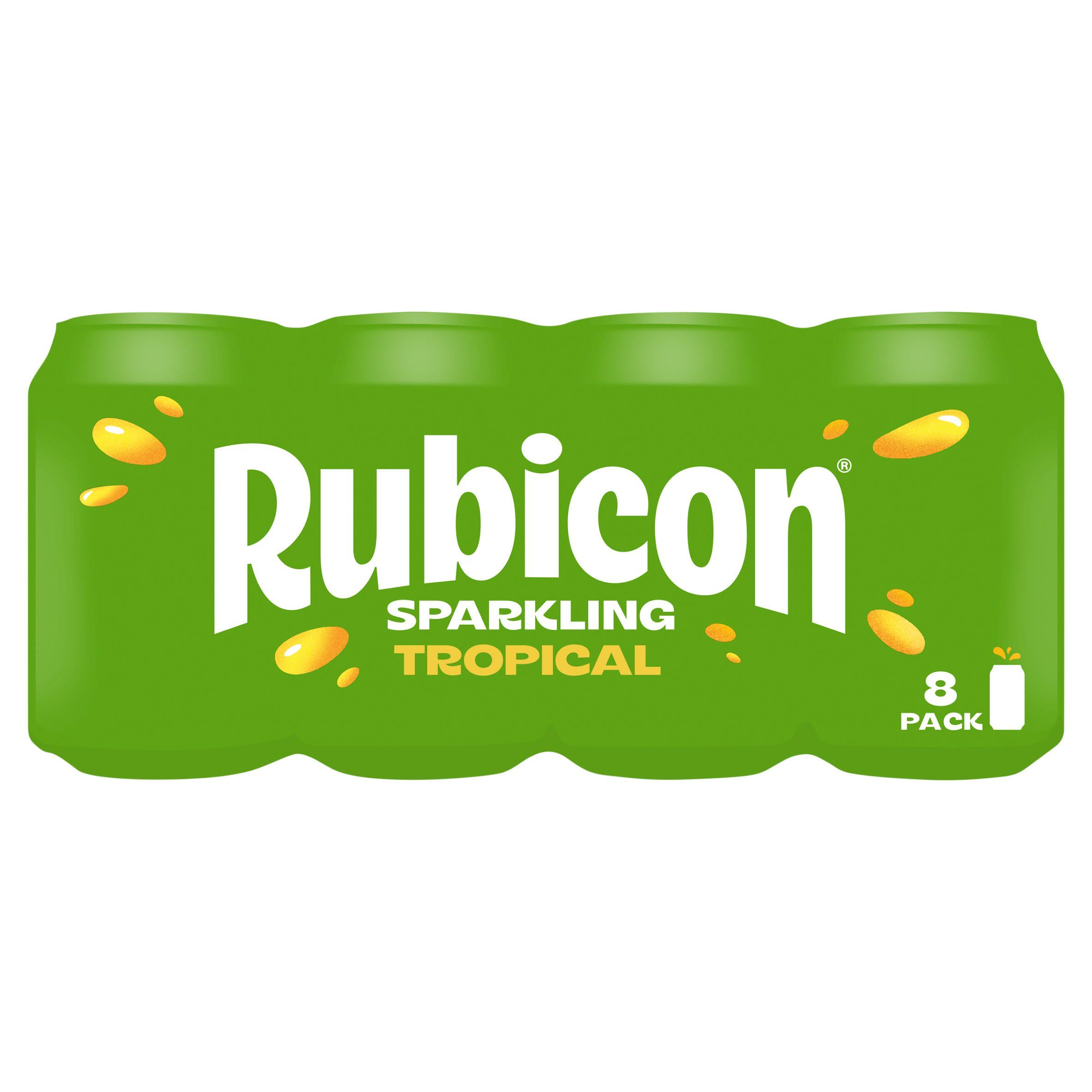 Rubicon Sparkling Tropical soft drink 8x330ml cans, imported from the UK