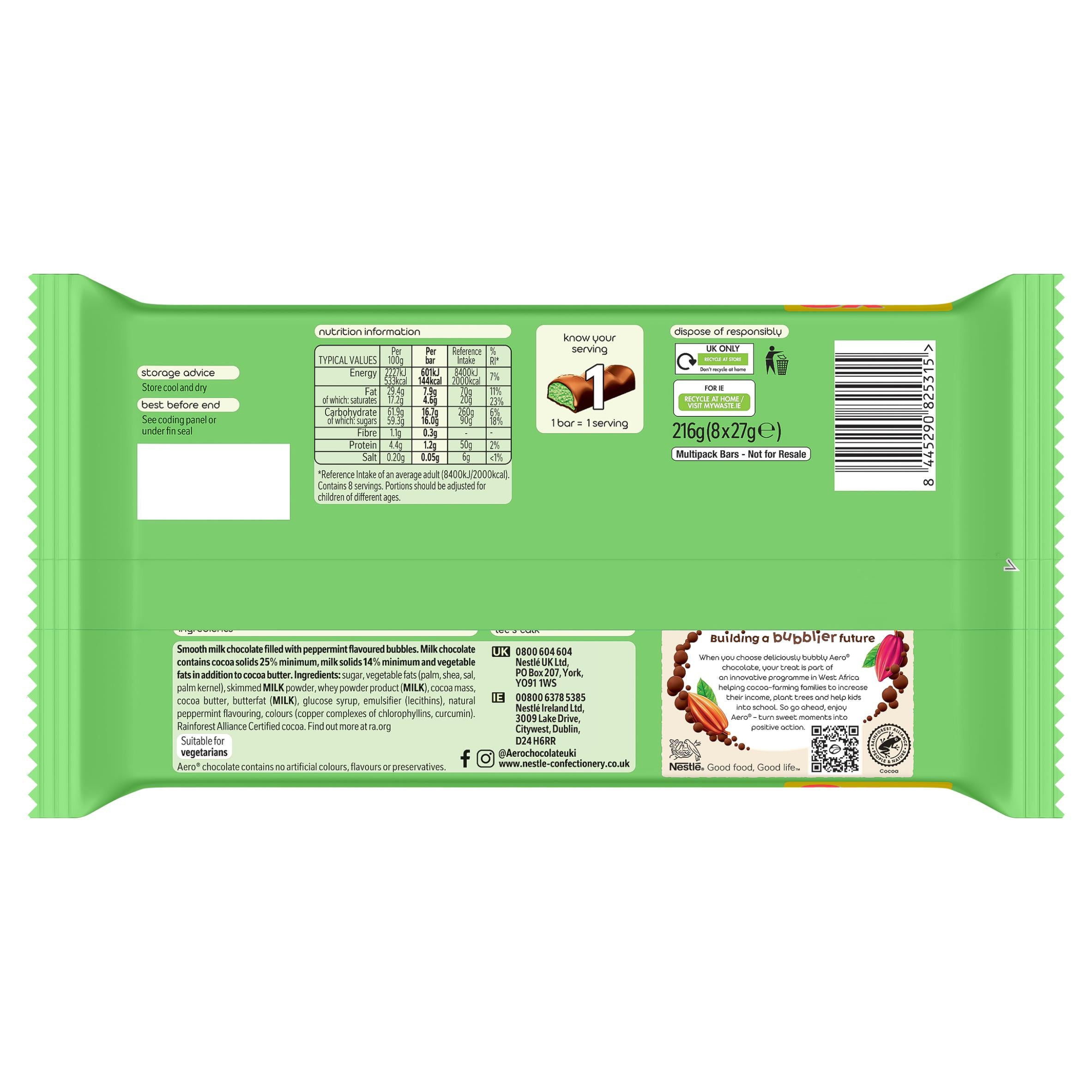 Aero peppermint chocolate bar multipack 216g, UK version