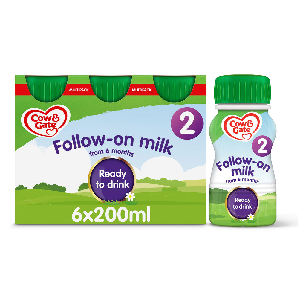 Cow & Gate 2 Follow On Baby Milk Formula Liquid 6-12 Months Multipack Ready To Feed 6x200ml