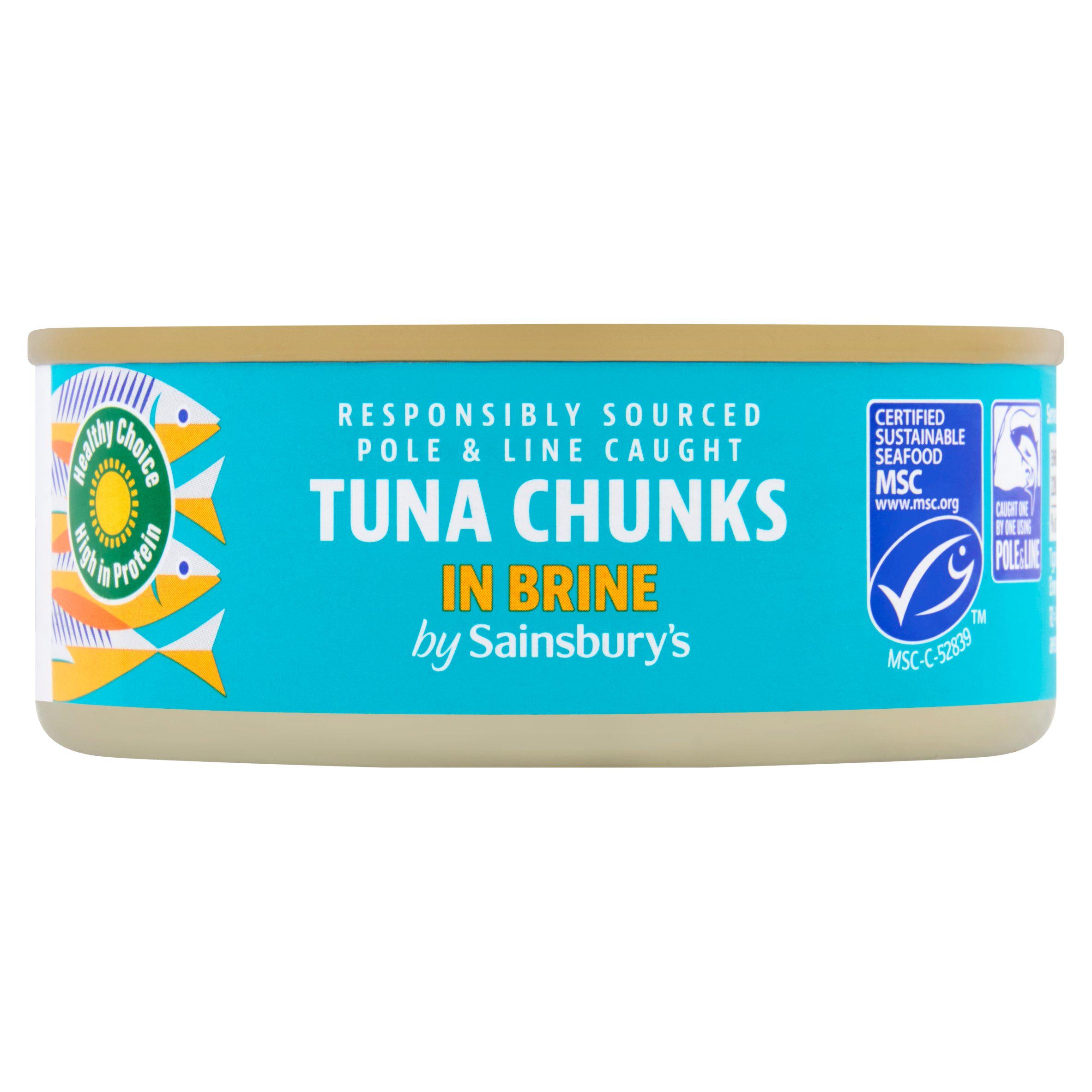 Sainsbury's tuna chunks in brine 145g, imported from the UK