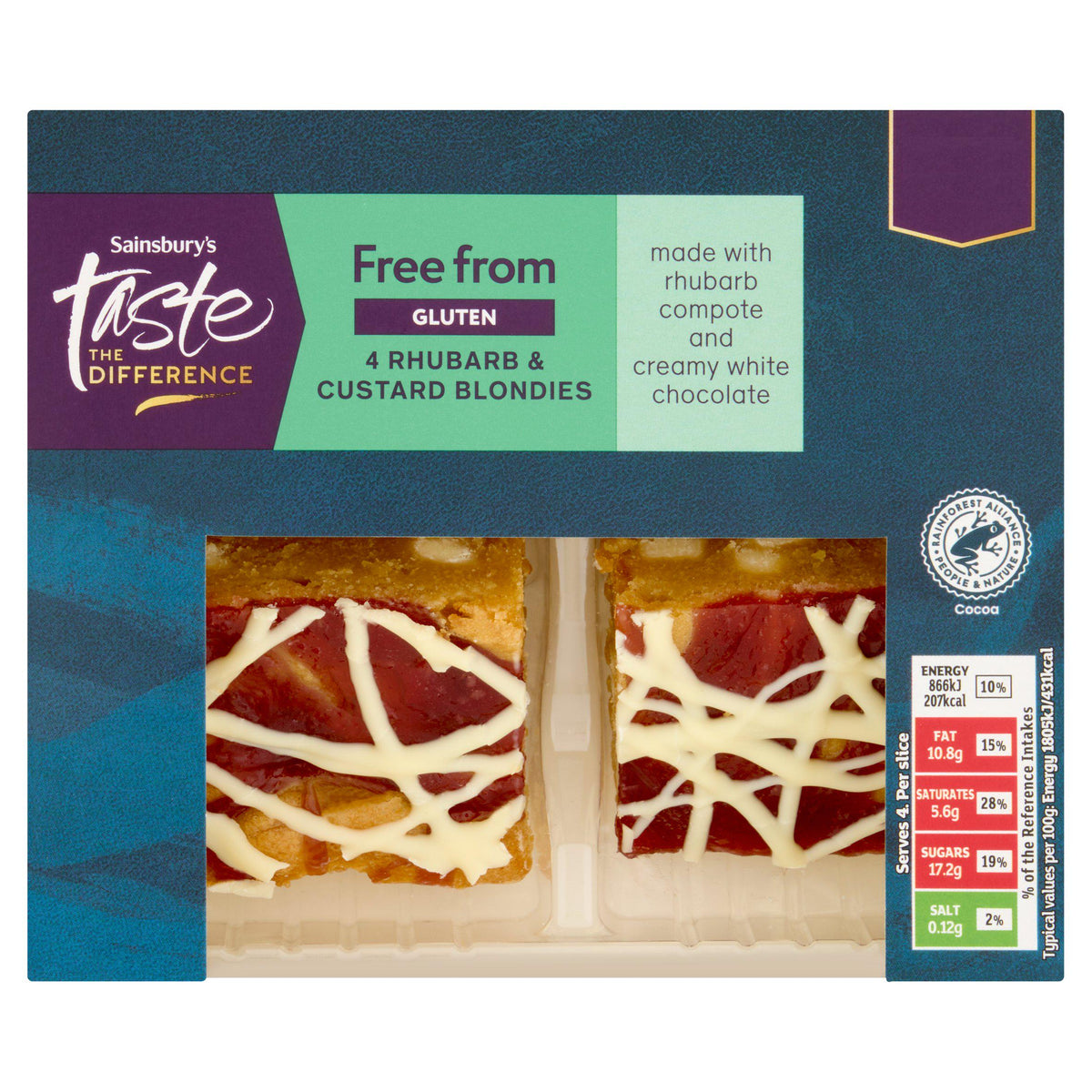 Sainsbury's Free From Rhubarb Custard Blondies 154g, imported from the UK