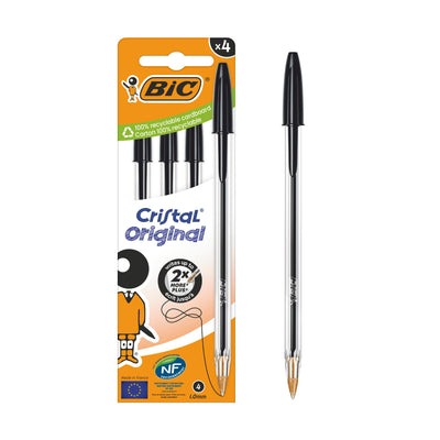 Sainsburys BIC Cristal Black Ballpoint Pen 4 Pack- Buy online at McGrocer