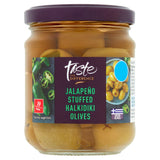 Sainsbury's Taste the Difference jalapeño stuffed Halkidiki olives 190g, UK version