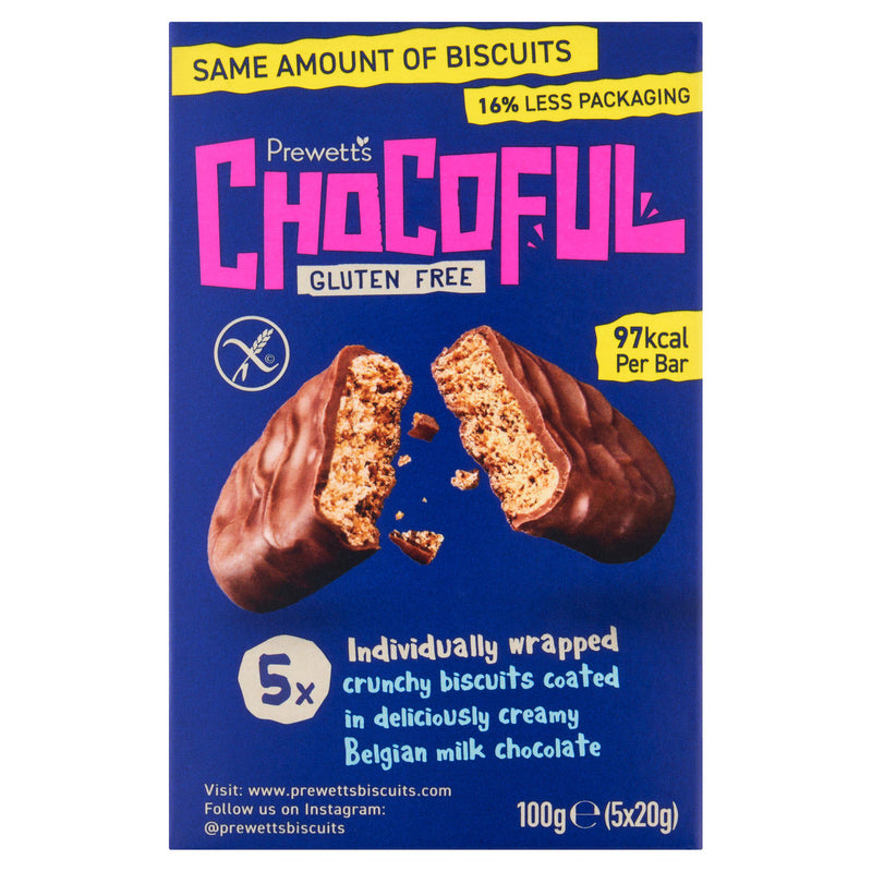 Prewett's Chocoful gluten-free chocolate biscuit bars 5x20g, imported from the UK