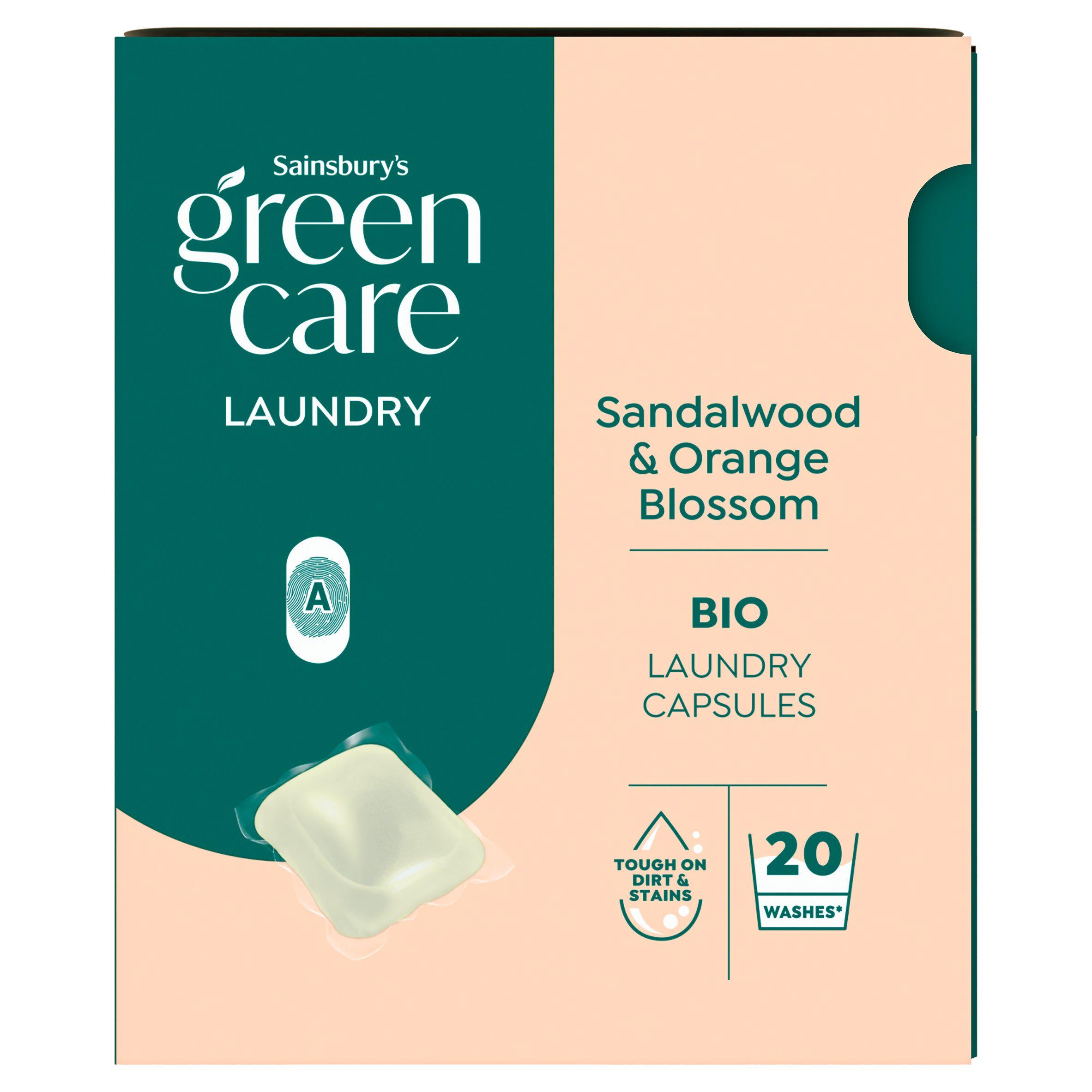 Sainsbury's Greencare laundry capsules sandalwood orange blossom 20 washes (British brand)