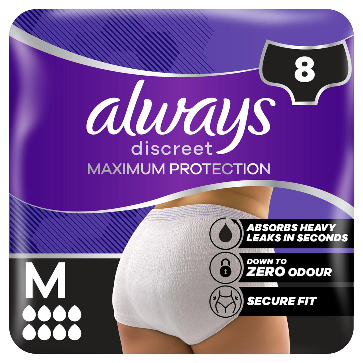 Always Discreet Maximum Protection incontinence pants size M, UK version