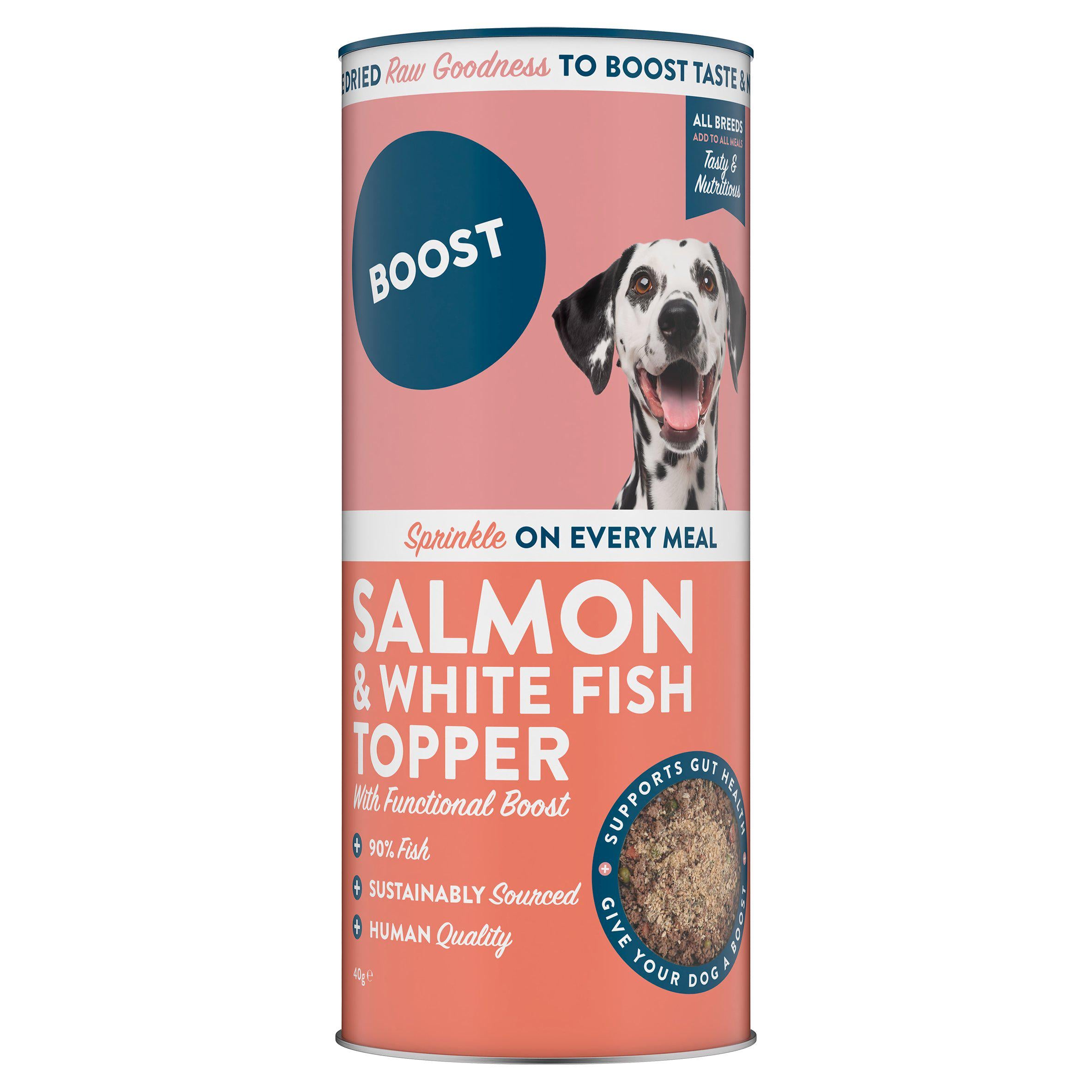 Boost Salmon & White Fish dog food topper 40g, imported from the UK