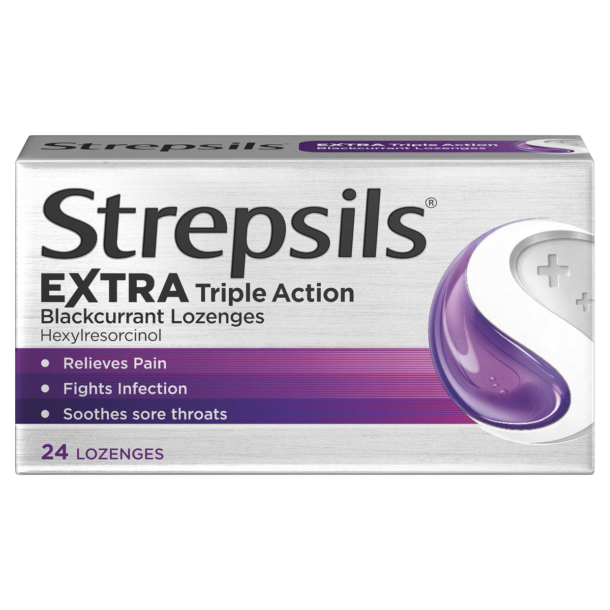 Strepsils blackcurrant extra triple action lozenges 24, UK version
