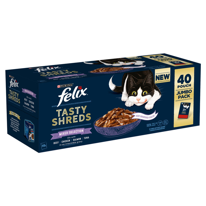 Felix Tasty Shreds mixed selection wet cat food 40 x 80g, imported from the UK