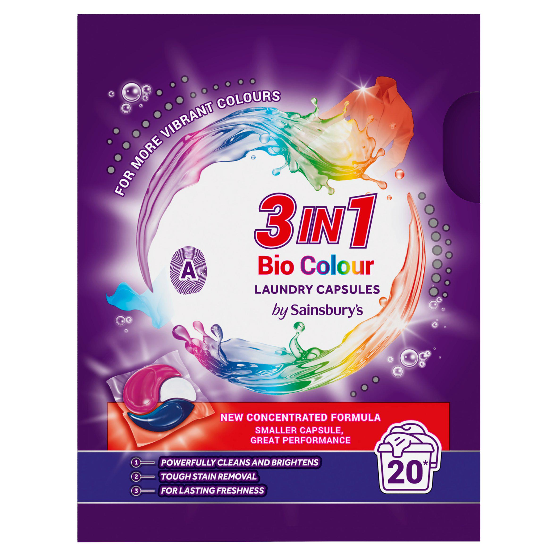 Sainsbury's 3 in 1 Bio Colour Laundry Capsules 20 Washes