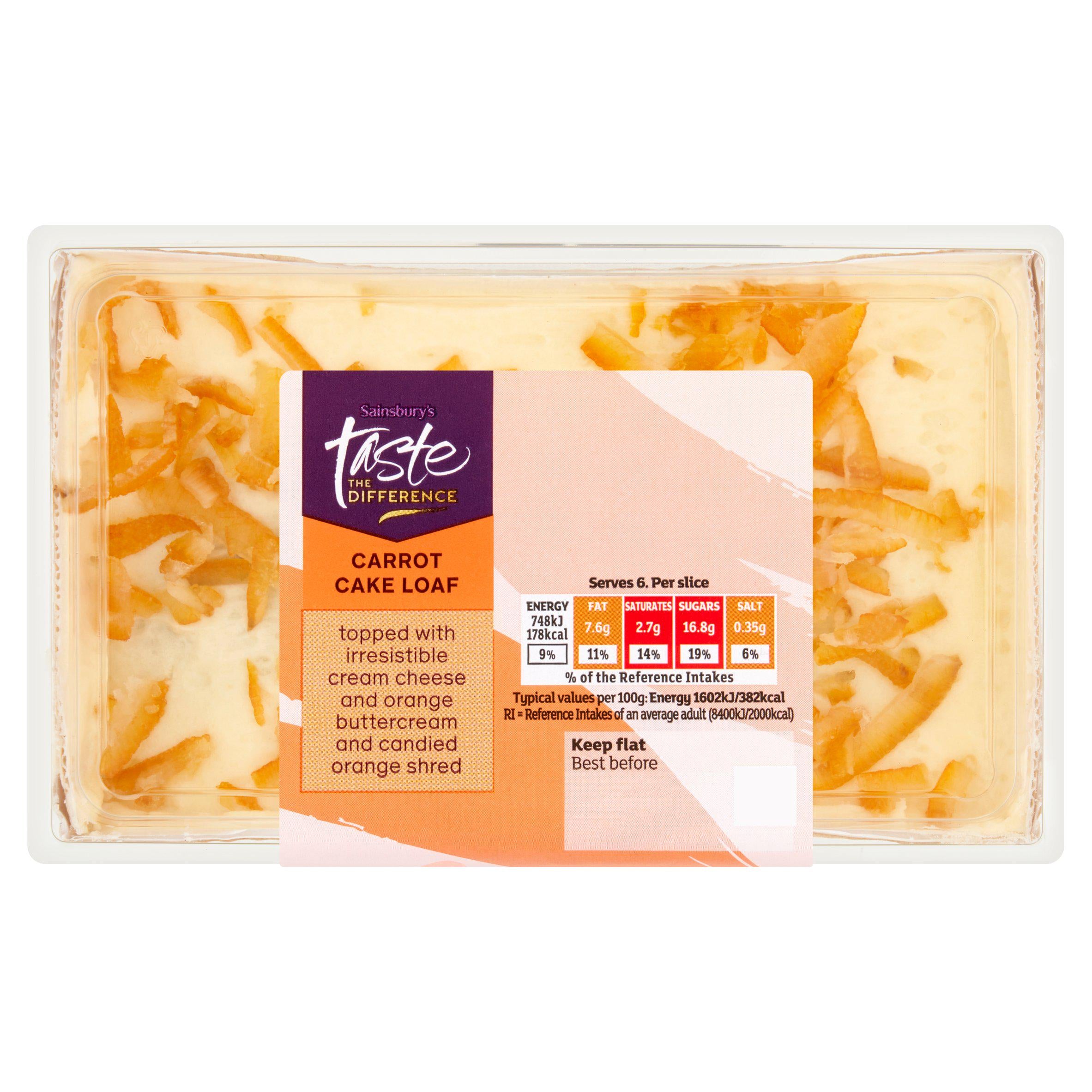 Sainsbury's carrot orange loaf cake 280g (British brand)