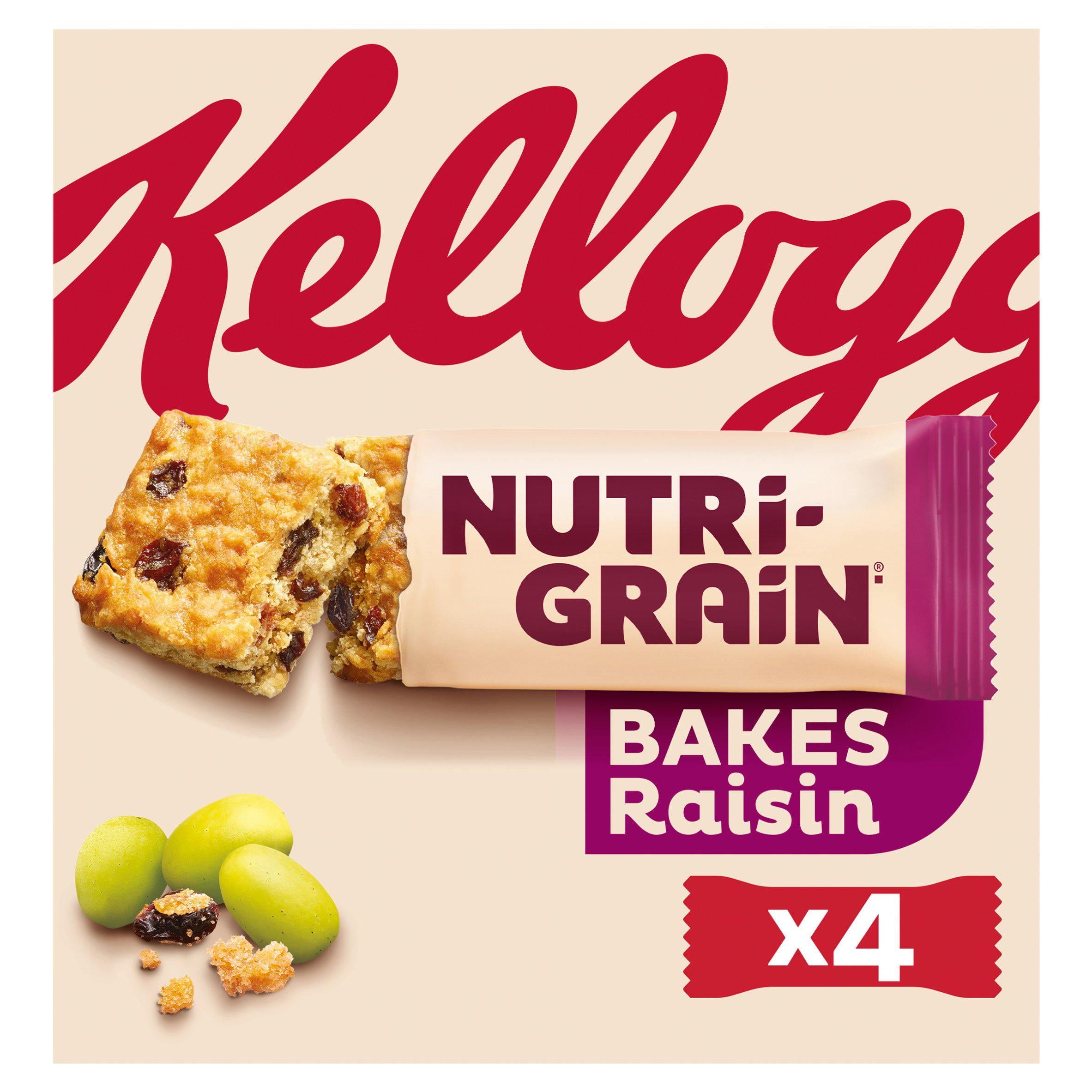 Kellogg's Nutri-Grain Bakes Raisin snack bars 4x45g (British brand)
