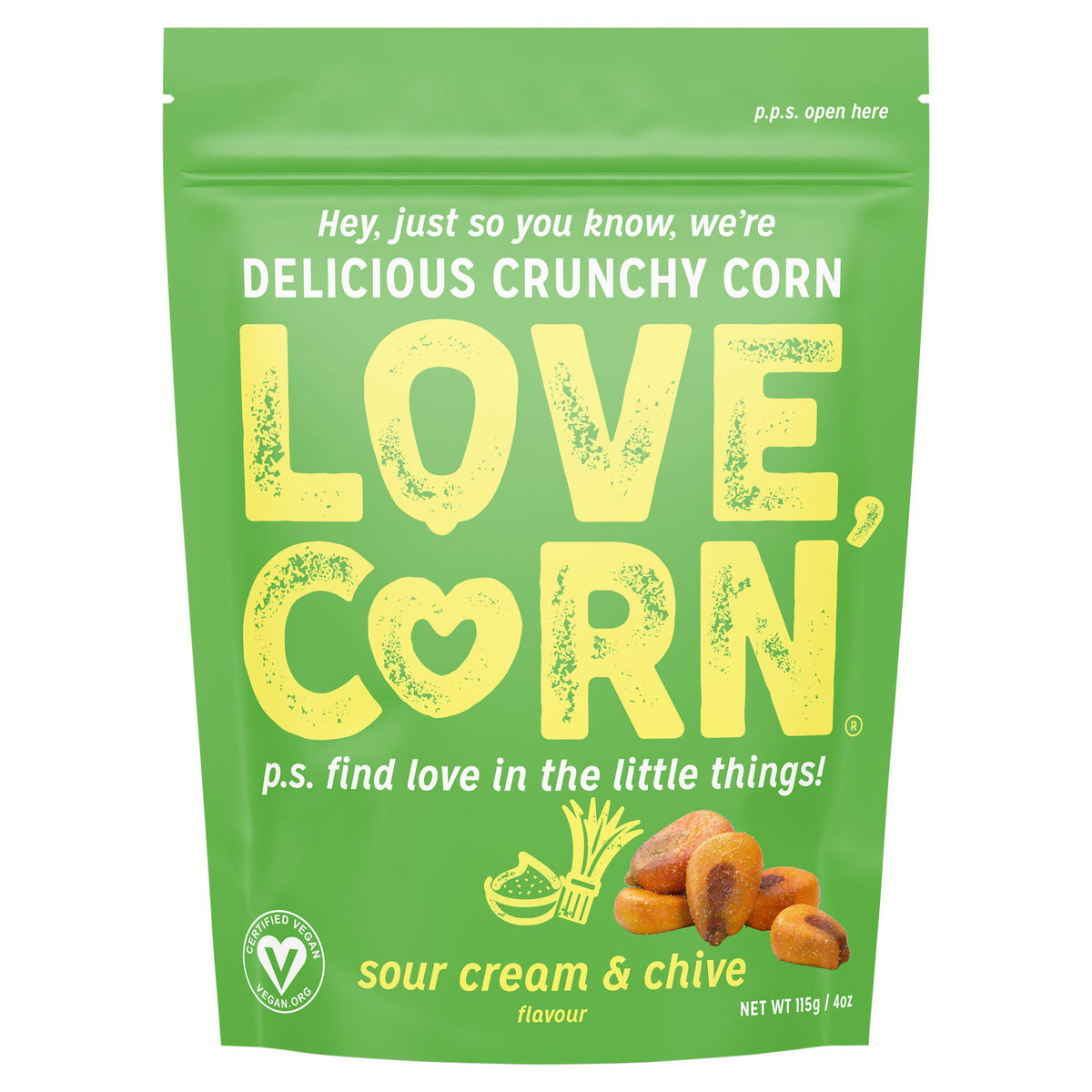 Love Corn Sour Cream Chive Crunchy Corn 115g, UK version