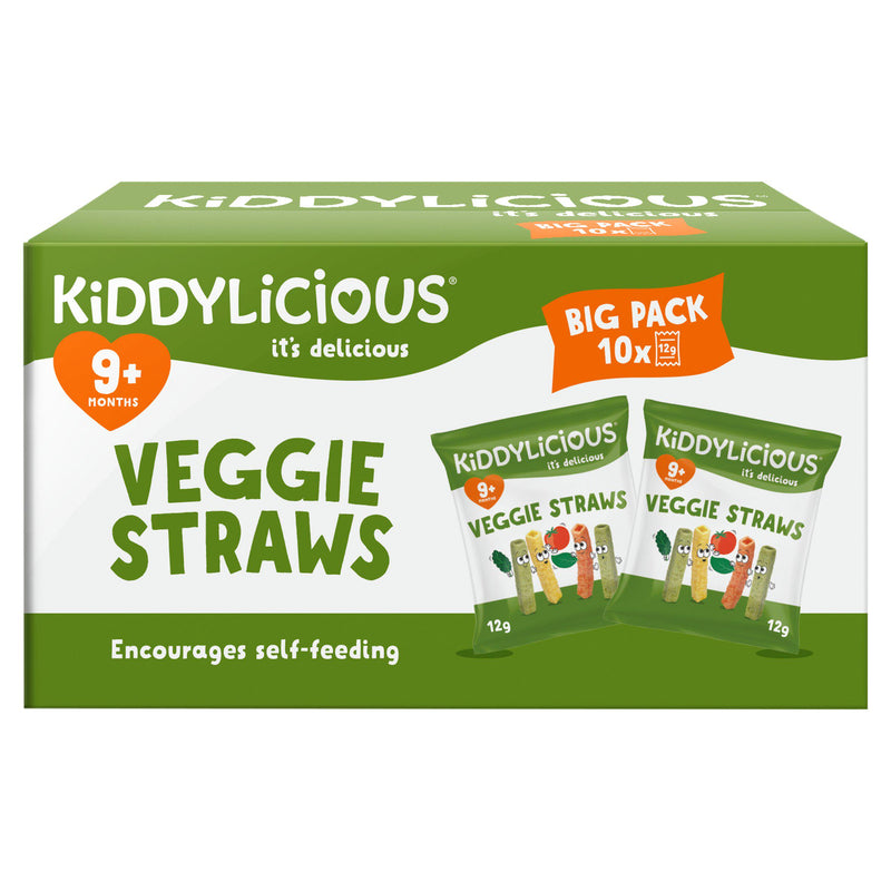Kiddylicious Veggie Straws baby snacks 10x12g, imported from the UK
