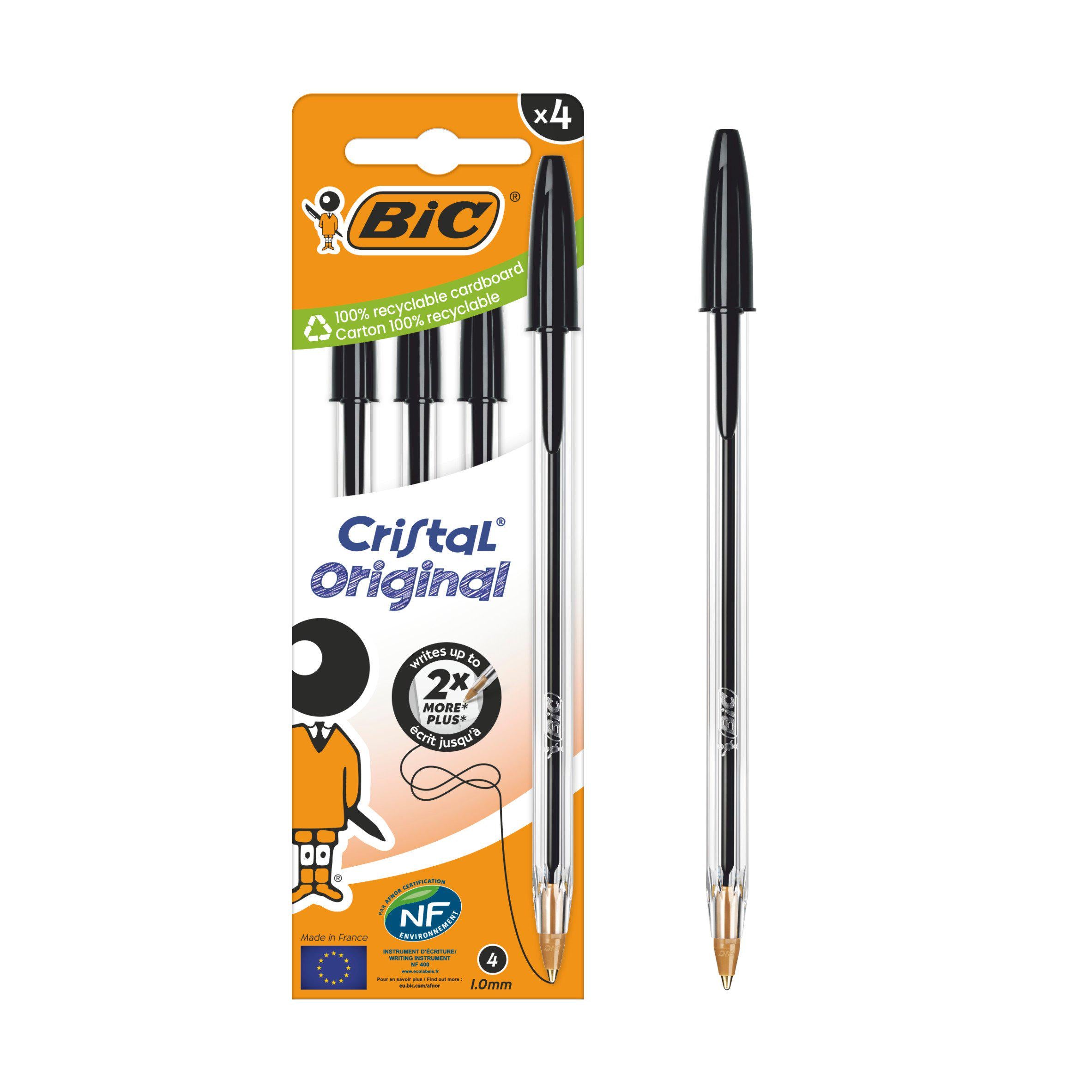 BIC Cristal Black Ballpoint Pens 4 Pack - British product