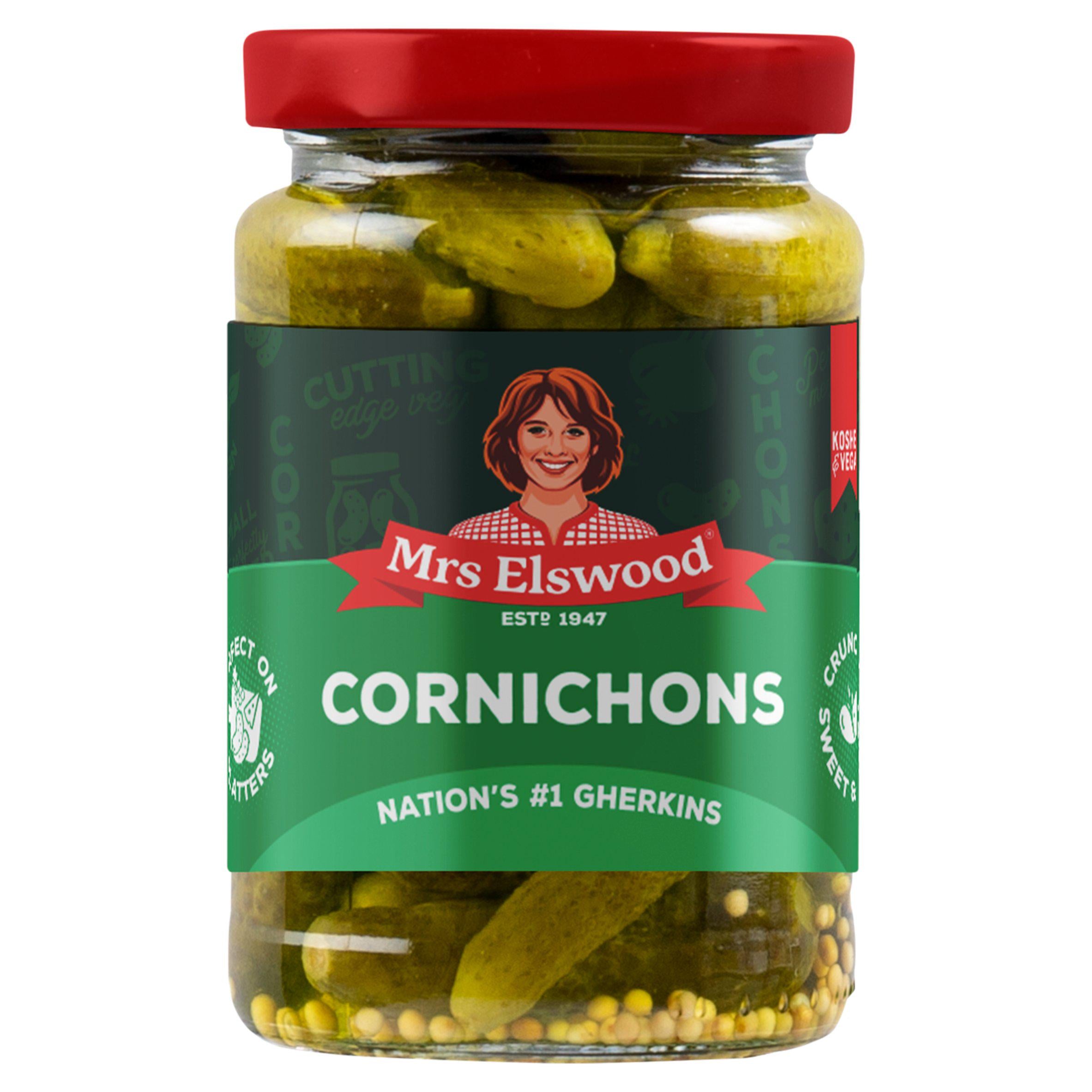 Mrs Elswood Cornichons 215g, imported from the UK