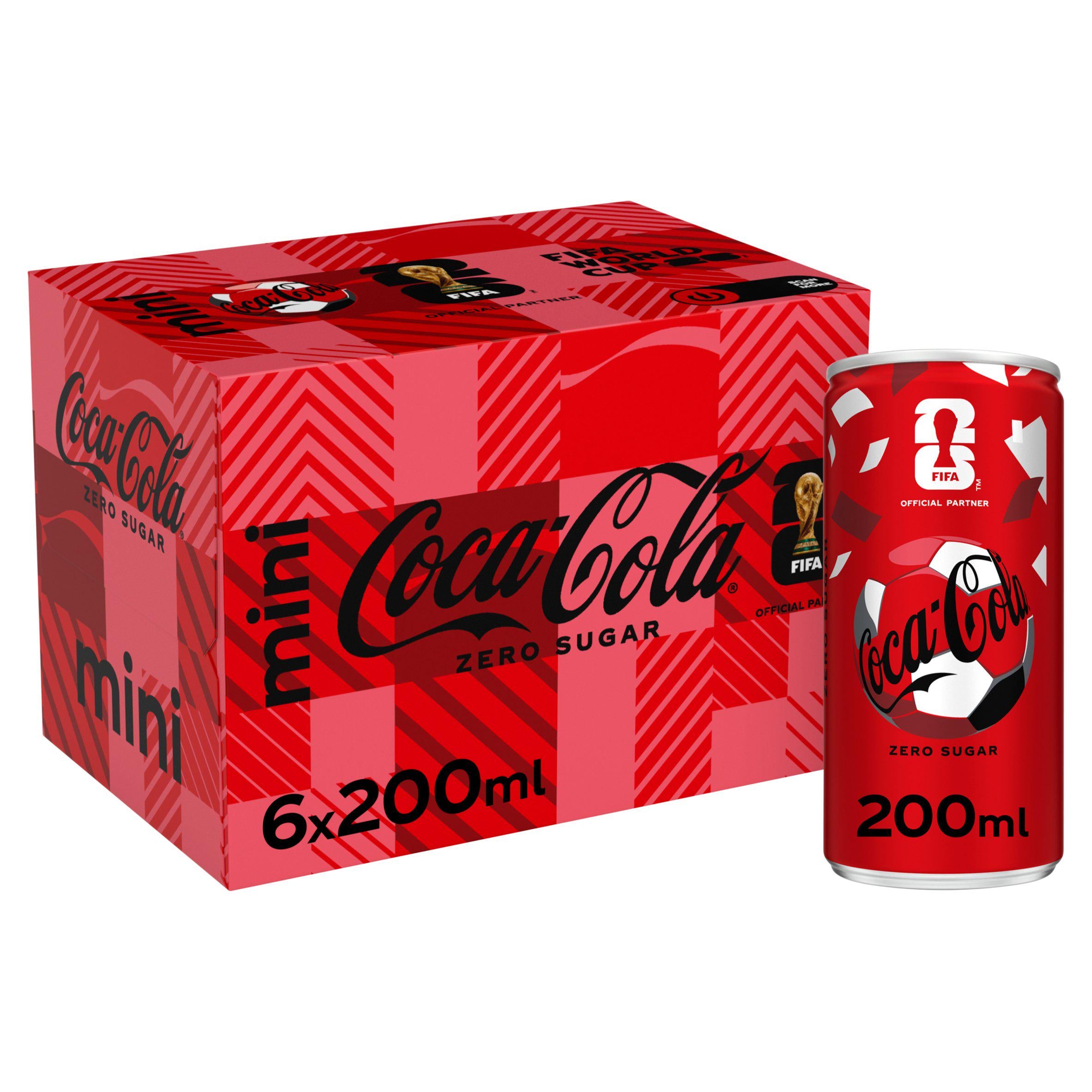 Coca-Cola Zero Sugar soft drink 6 x 200ml cans - British product