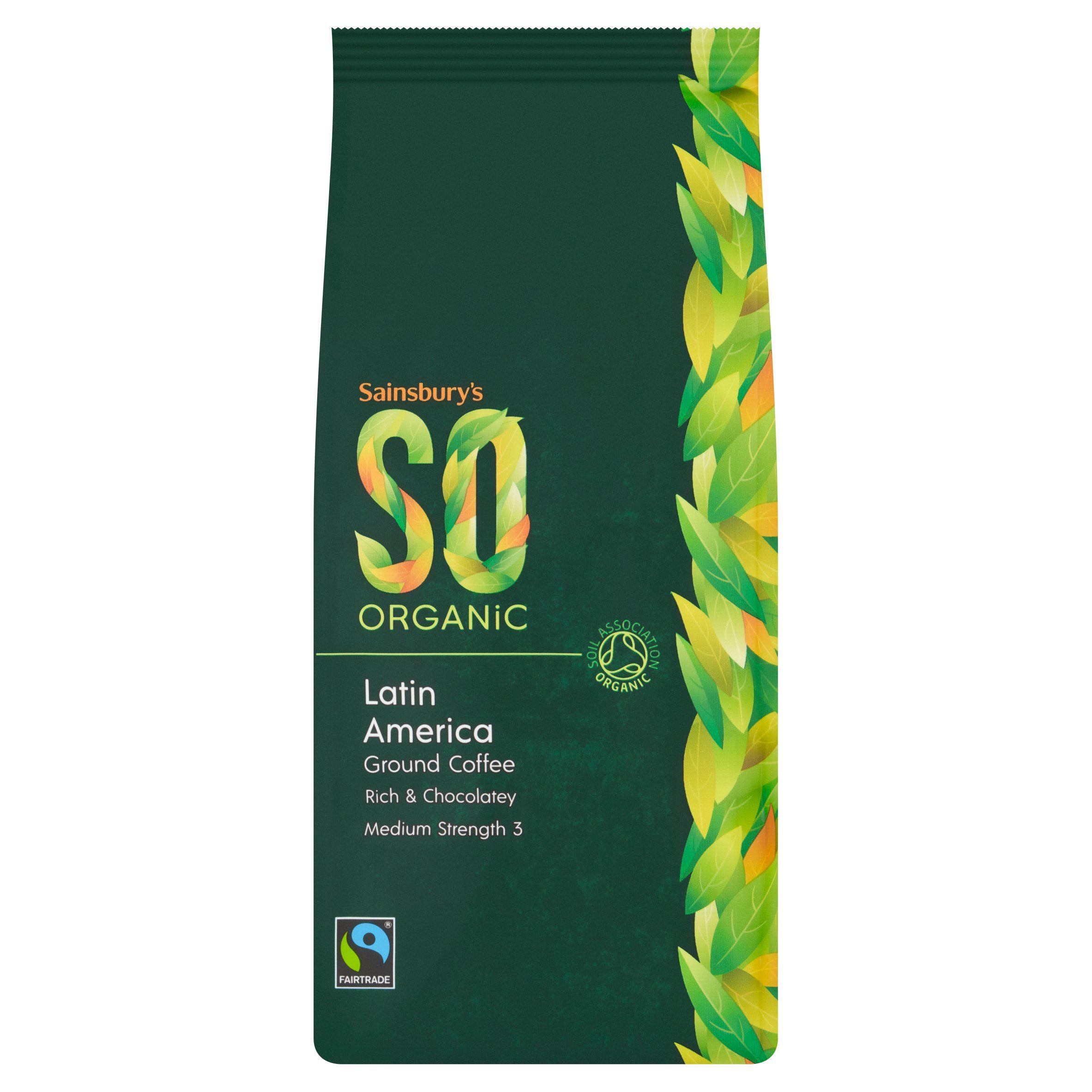 Sainsbury's organic ground coffee Latin American 227g, imported from the UK