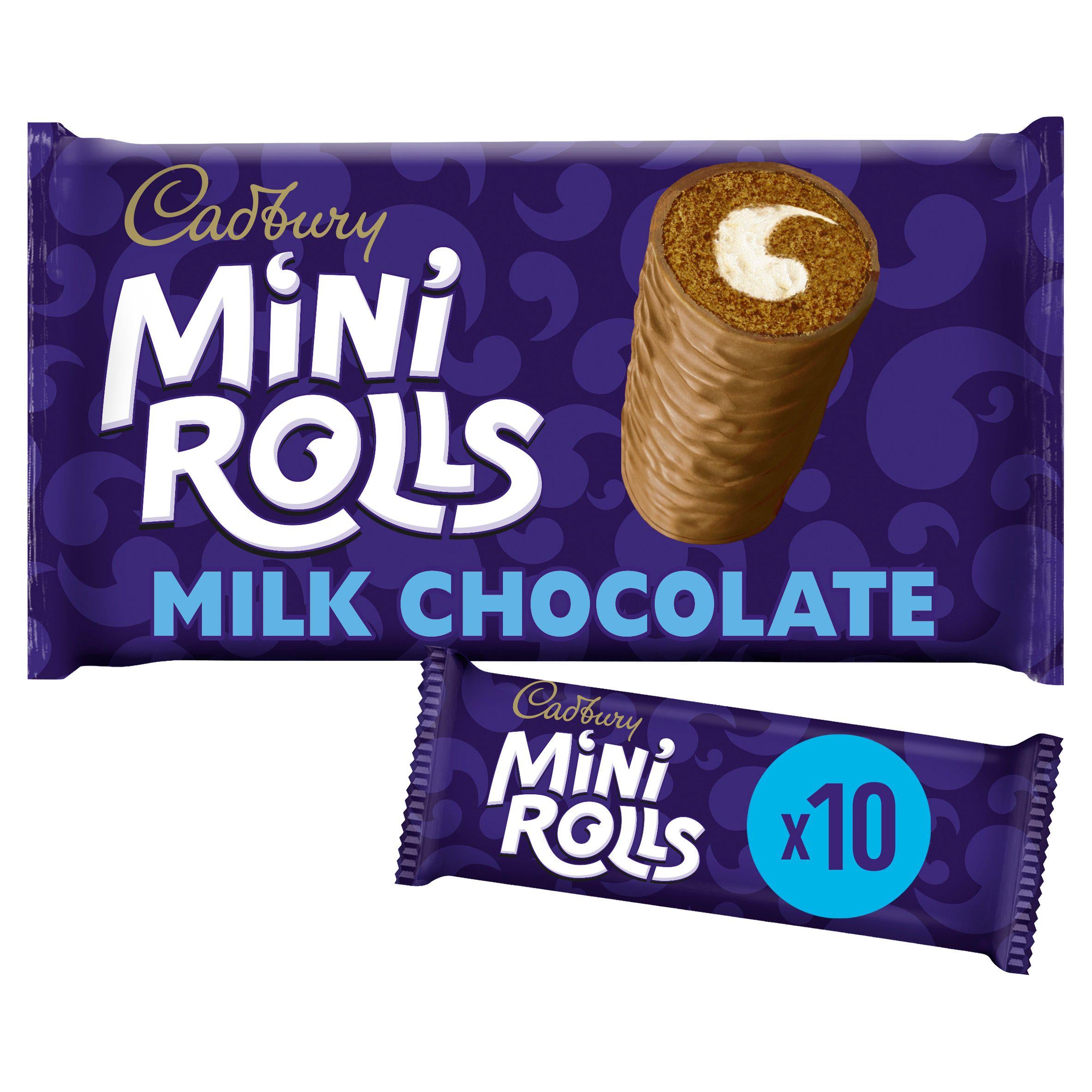 Cadbury chocolate mini roll cakes 10 pack, imported from the UK