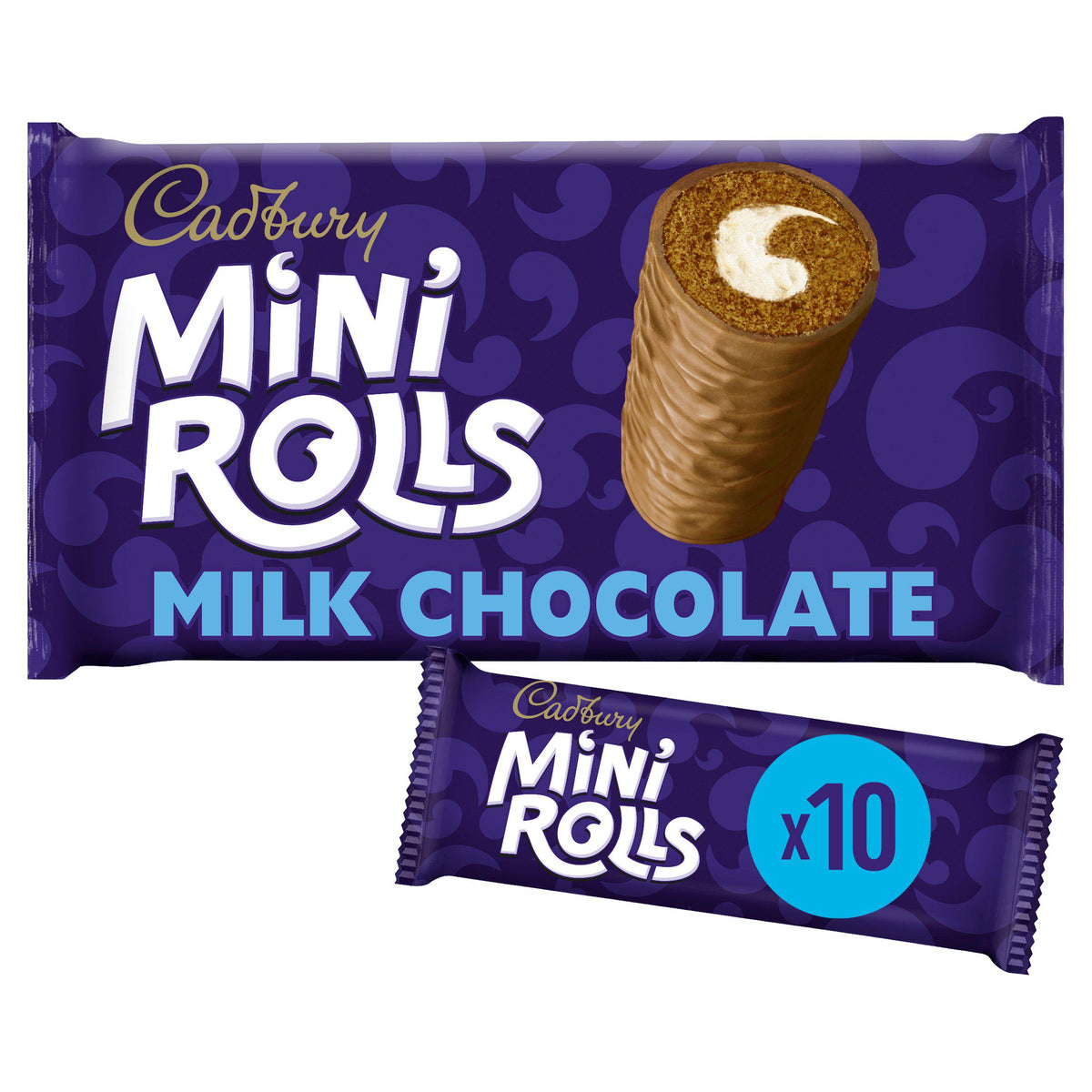 Cadbury chocolate mini roll cakes 10 pack, imported from the UK