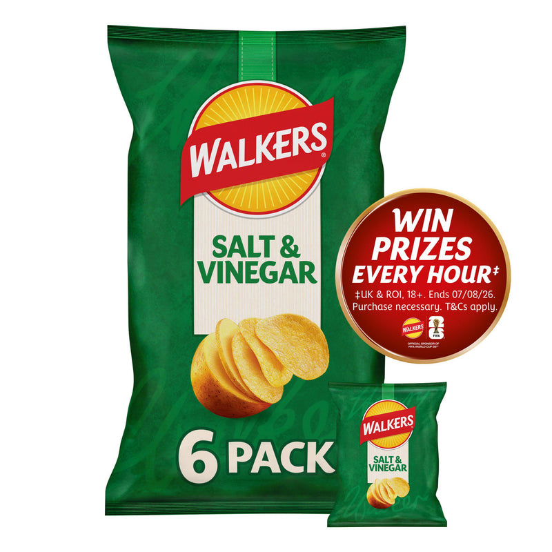 Walkers Salt & Vinegar Multipack Potato Crisps 6 x 25g (British brand)
