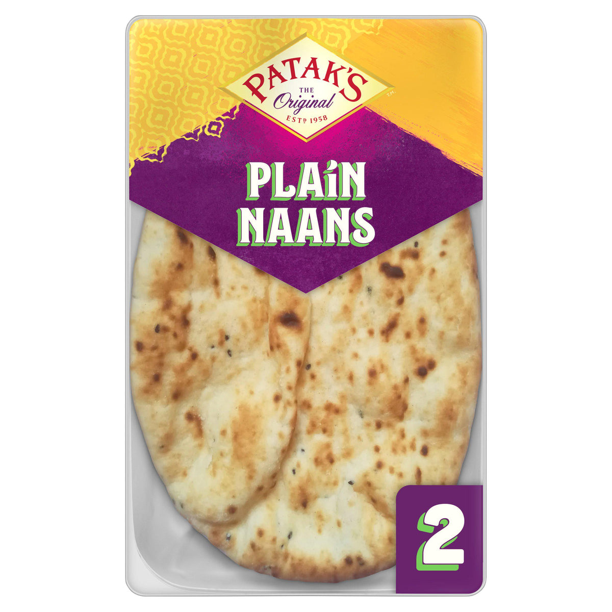 Patak's plain naan breads pack of 2, UK version