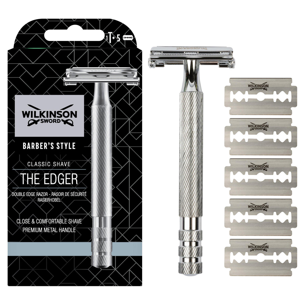 Wilkinson Sword double edge razor with 5 blade refills (British brand)