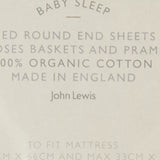 John Lewis GOTS Organic Cotton Fitted Moses Basket Sheet, Pack of 2, 33 x 76cm