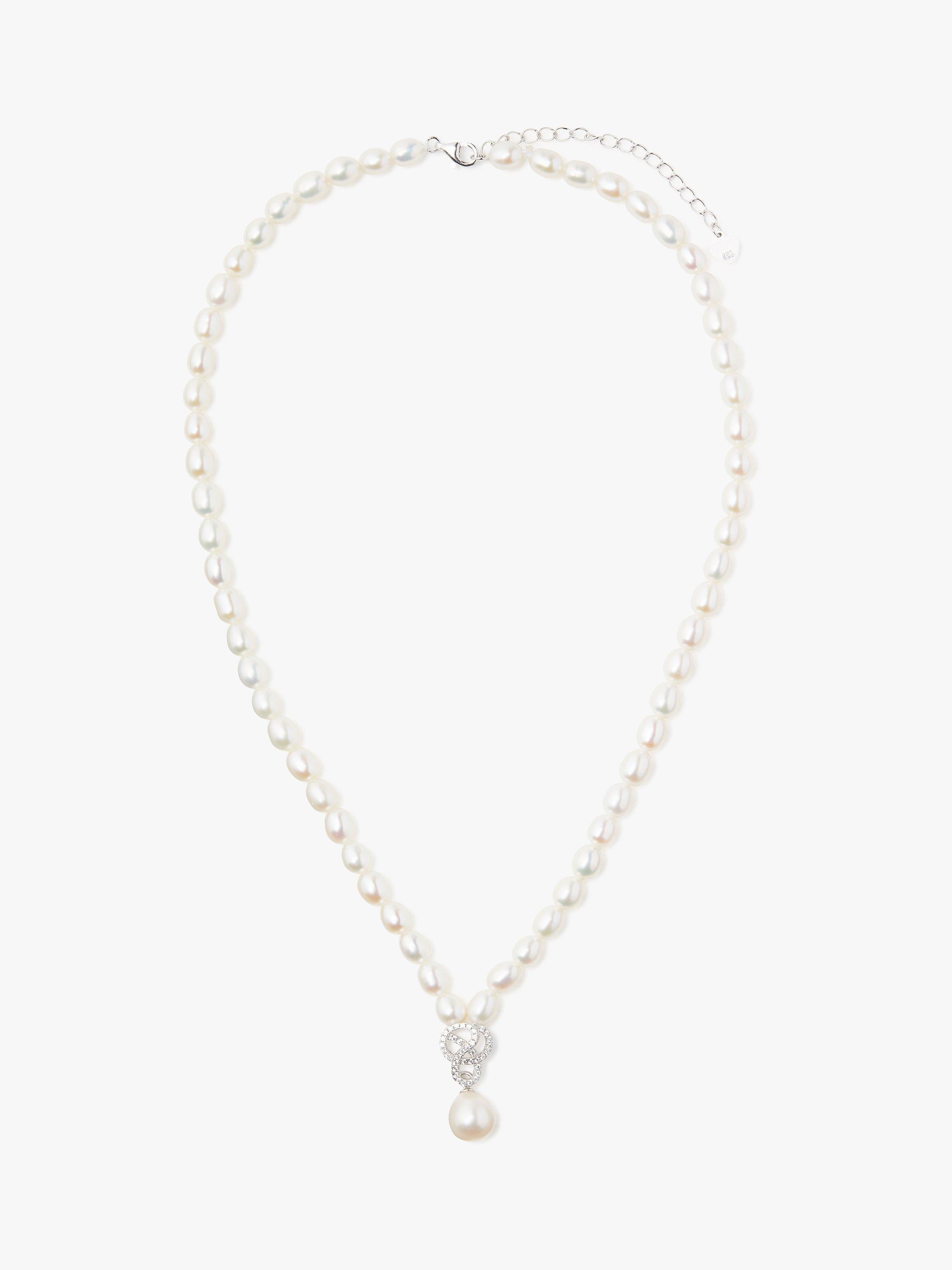 Lido white freshwater pearl knot drop collar necklace 40cm (British brand)