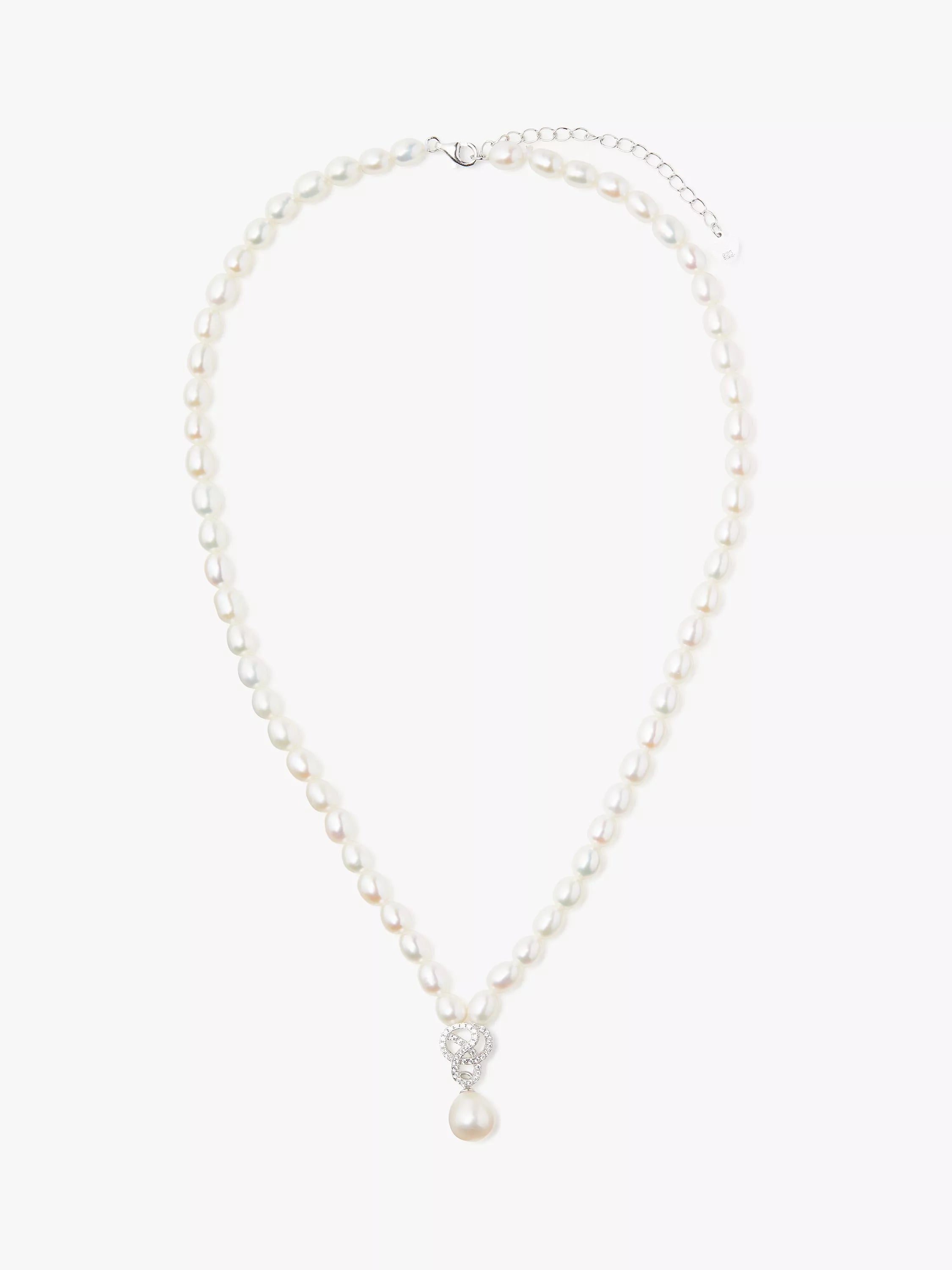 Lido white freshwater pearl knot drop collar necklace 40cm (British brand)