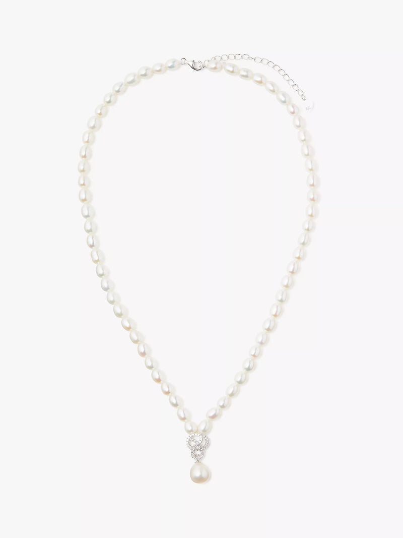 Lido white freshwater pearl knot drop collar necklace 40cm (British brand)